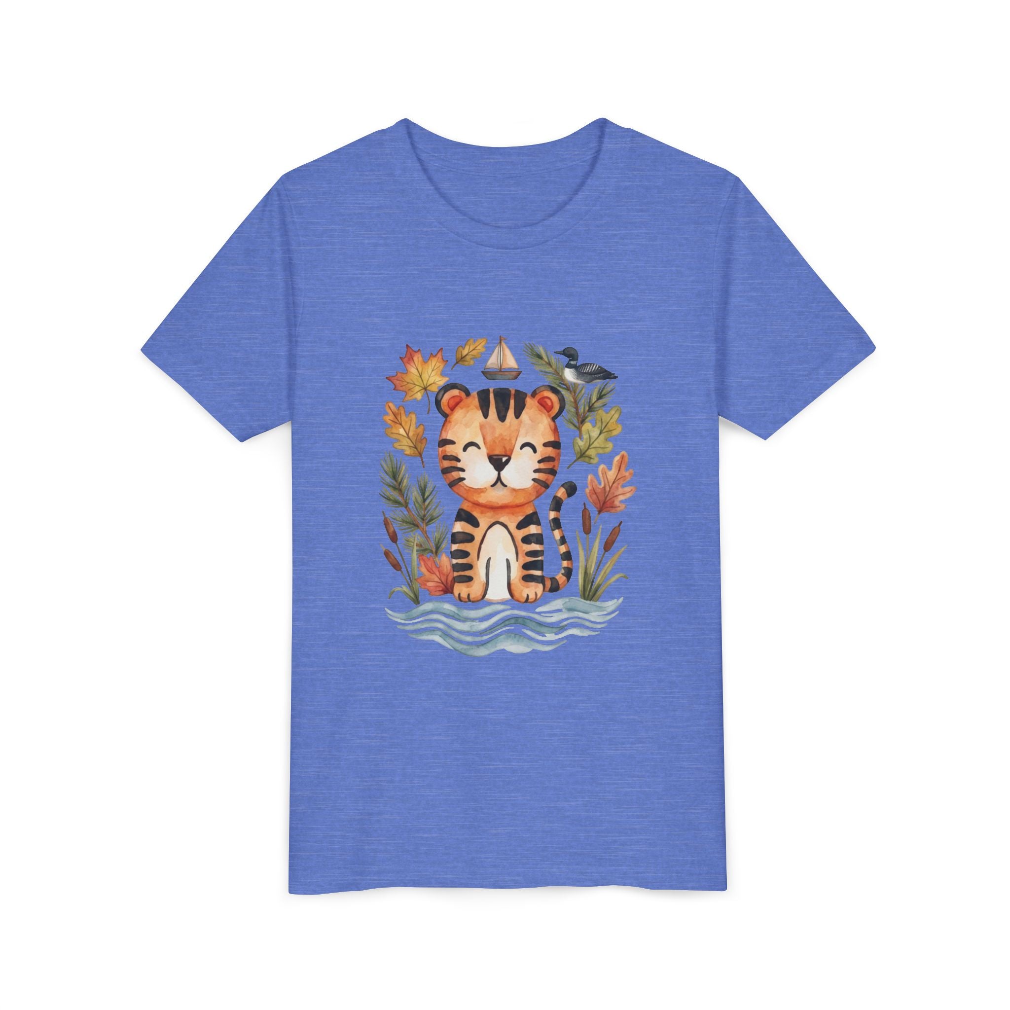 Kids Tiger Lake Ontario Tee — Watercolor Autumn Sailboat & Leaves Youth Short Sleeve Tee