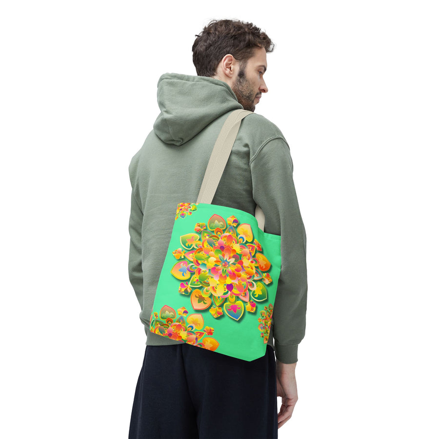 Floral Mandala Tote Bag — Bright Tropical Green All-Over Print