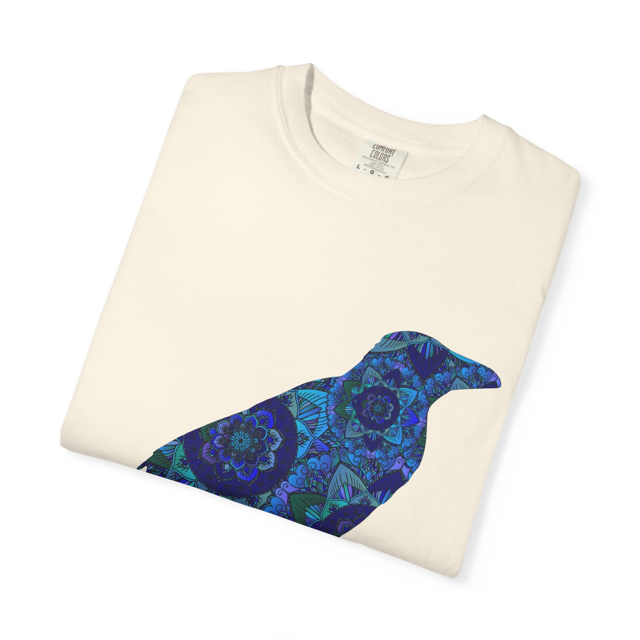 Maglietta con stampa corvo mandala blu — Maglietta grafica con corvo Inner Protection