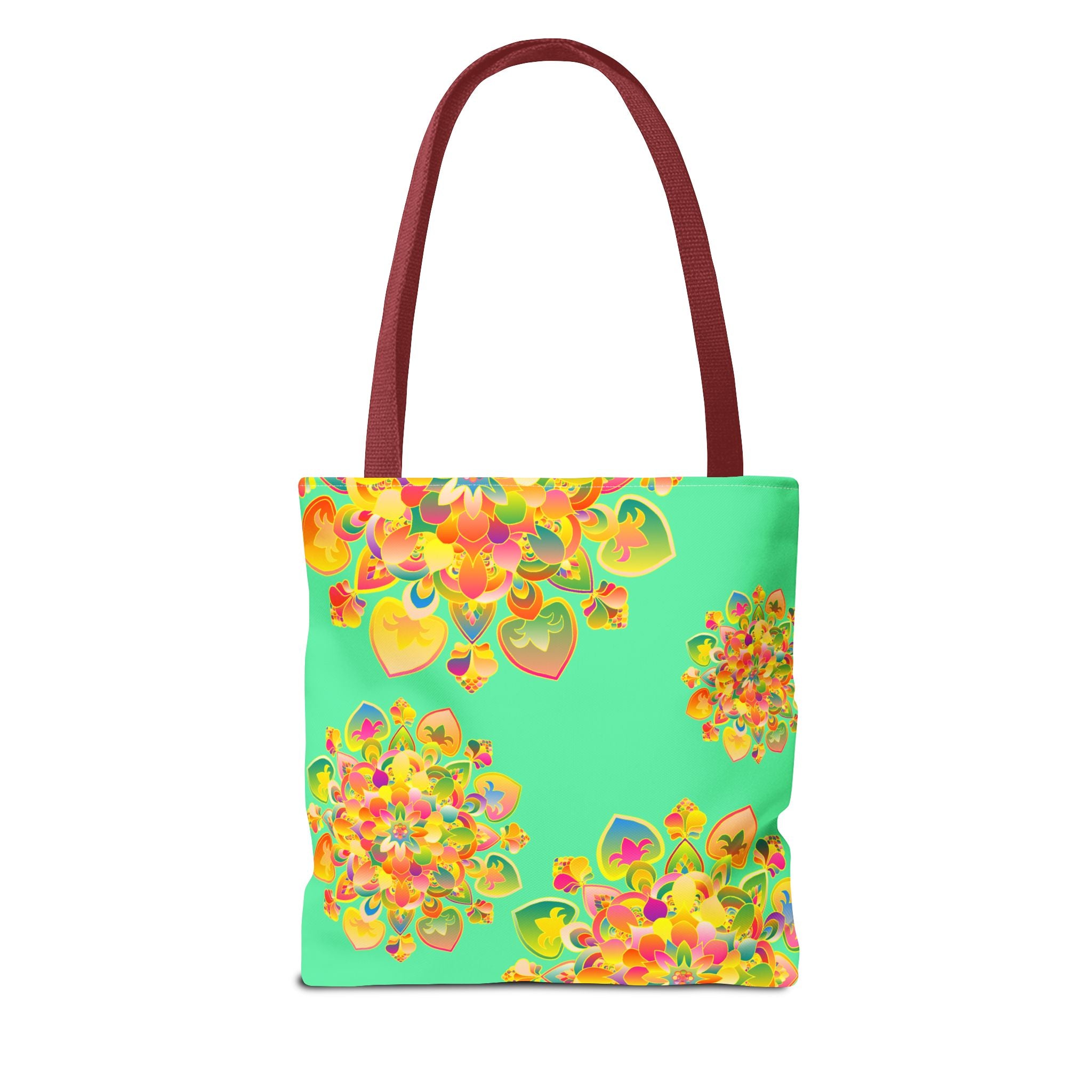 Floral Mandala Tote Bag — Bright Tropical Green All-Over Print