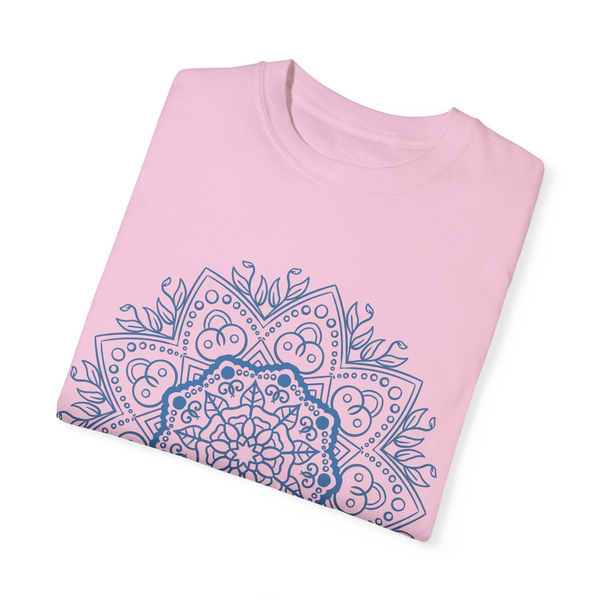 Handmade Mandala Art Tshirt - Unisex Garment-Dyed Tee, featuring intricate mandala design on a comfortable and stylish garment-dyed t-shirt for men and women