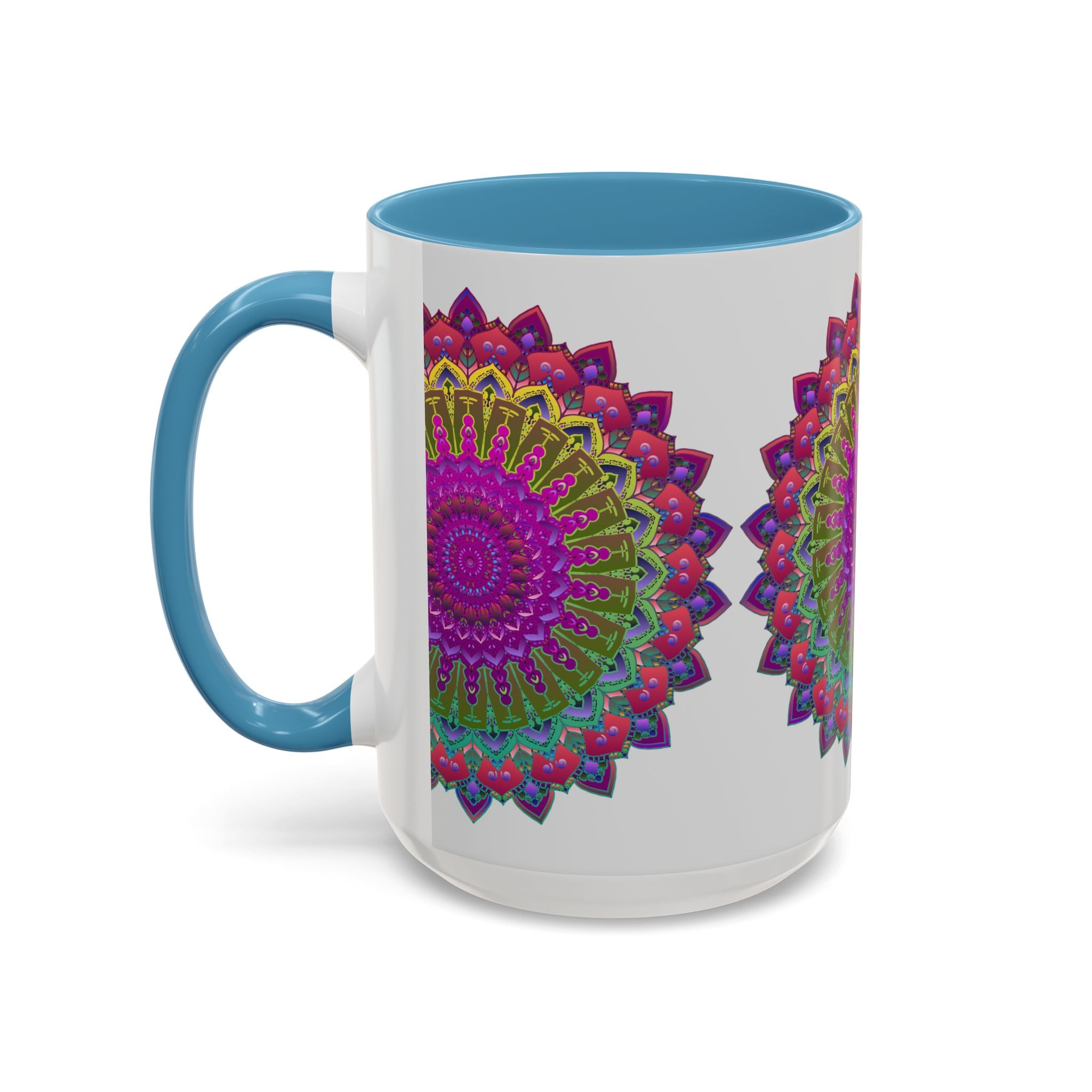 Unique and eye-catching mandala design on a vibrant ceramic mug