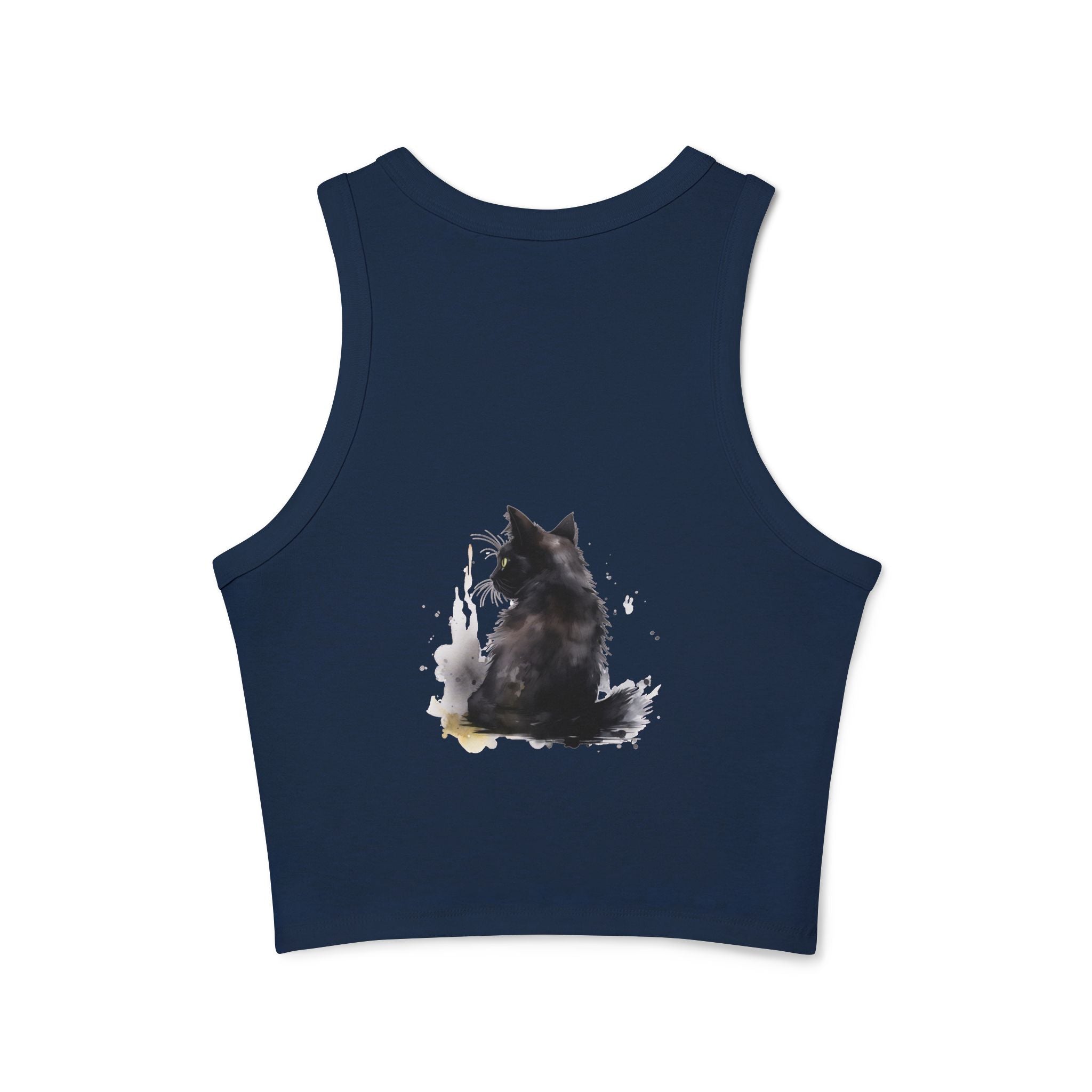 Black Cat Watercolor Racerback Tank Top in black color