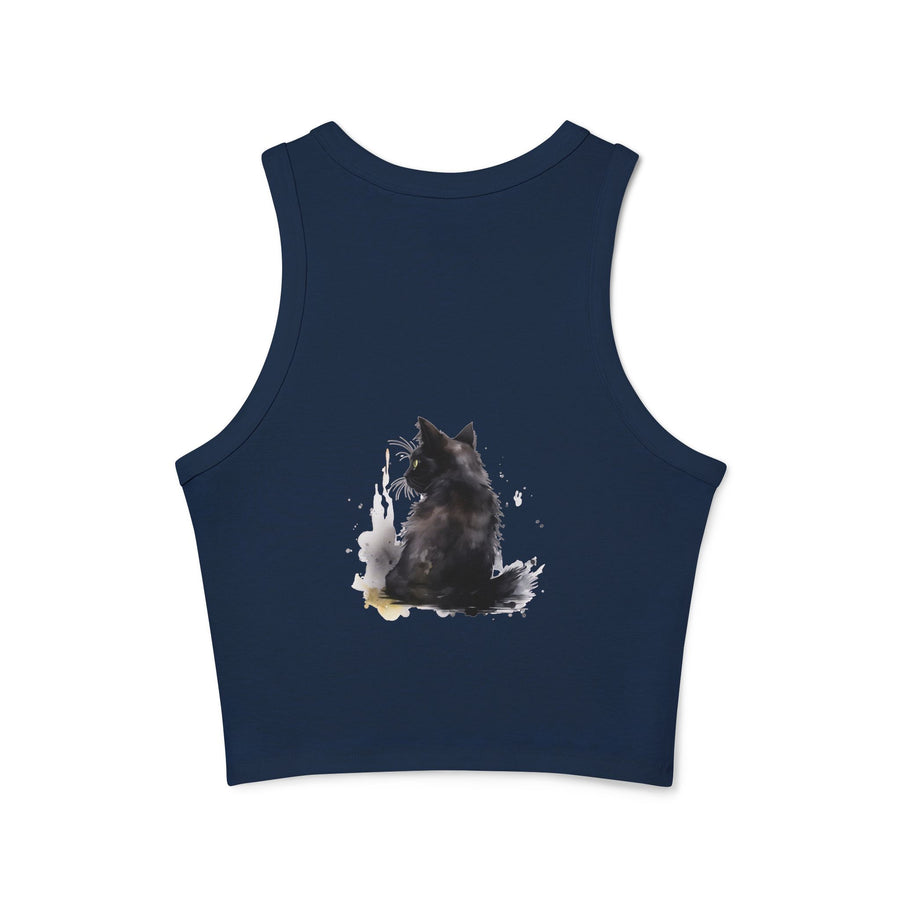 Black Cat Watercolor Racerback Tank Top in black color