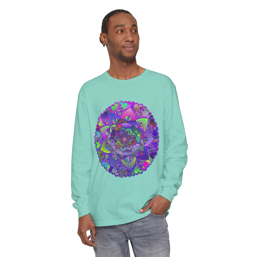 Unique and vibrant psychedelic art on long sleeve t-shirt