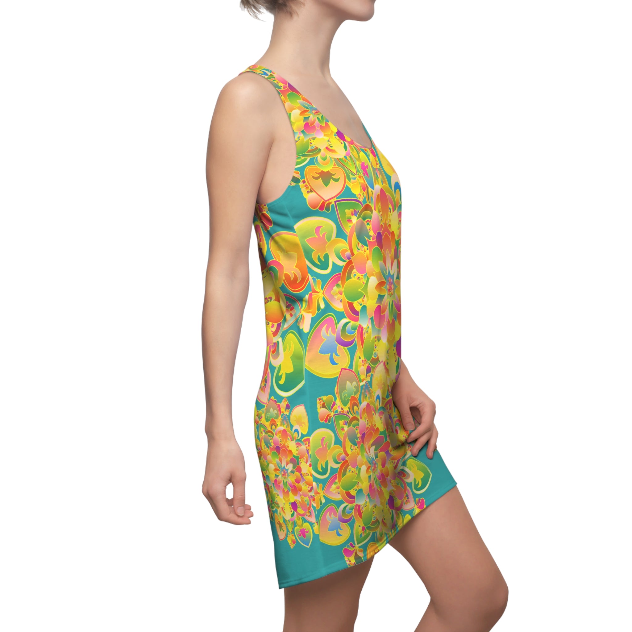 Abito con schiena incrociata e mandala floreale — Abito estivo boho AOP vibrante