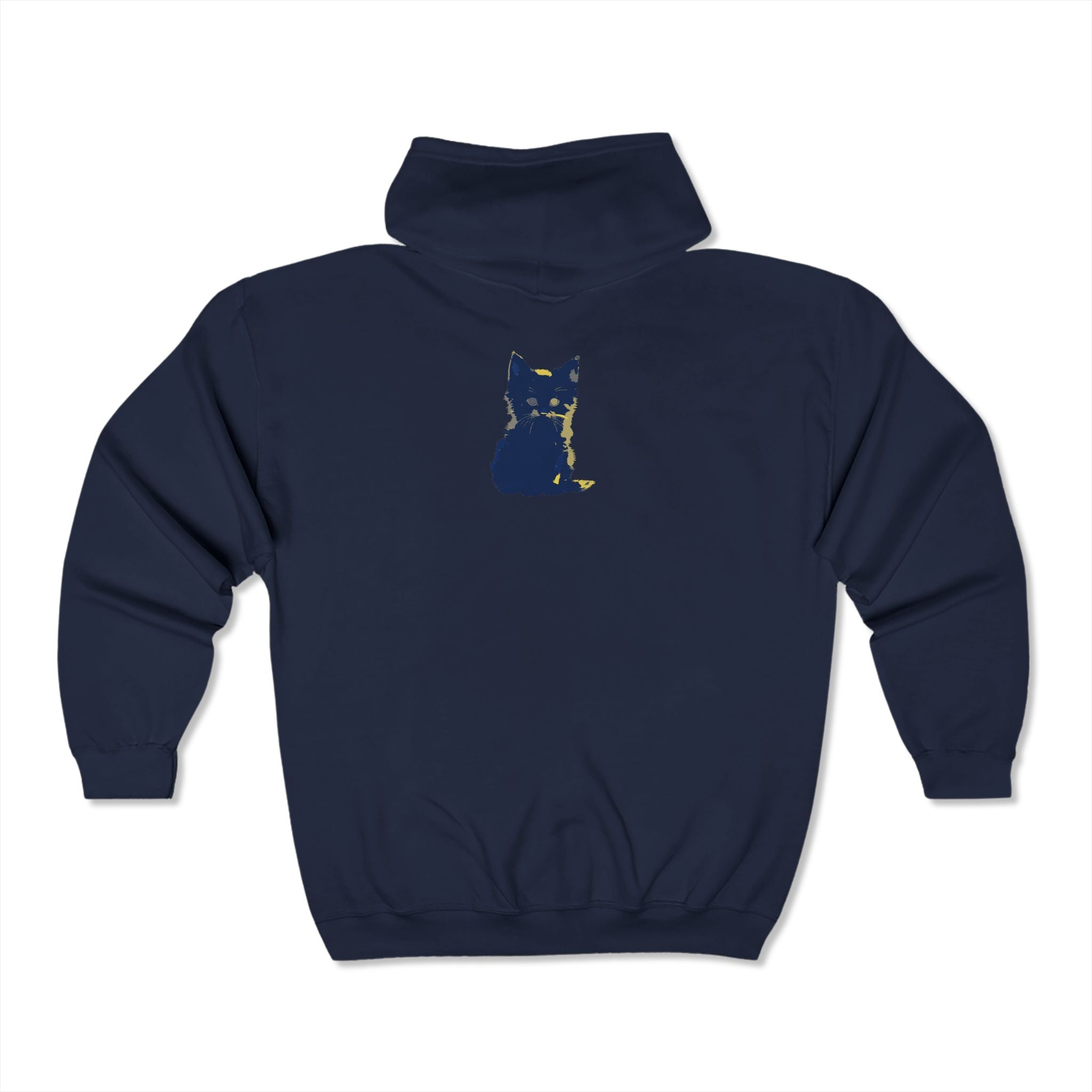 Top view of the Mystical Blue Cat Watercolor Hoodie, displaying the intricate watercolor artwork