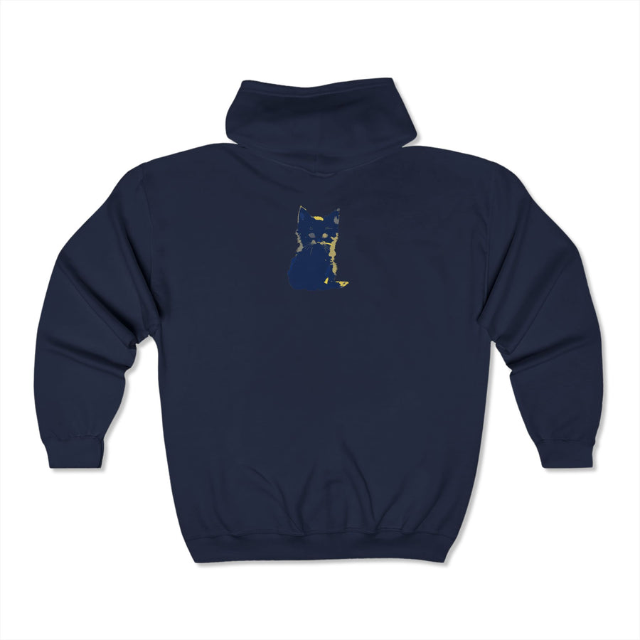 Top view of the Mystical Blue Cat Watercolor Hoodie, displaying the intricate watercolor artwork