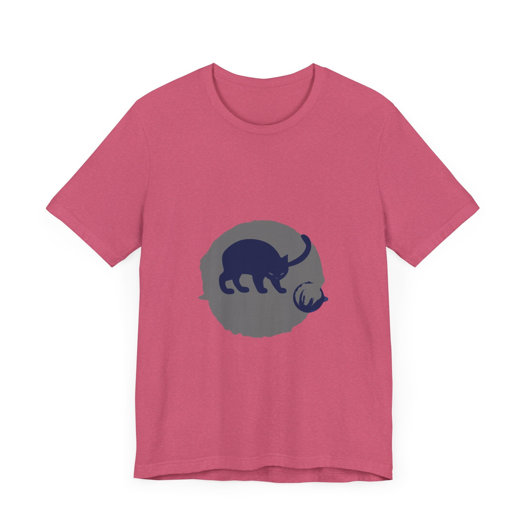 A black cat with glowing eyes and a mysterious aura, depicted on a playful silhouette t-shirt