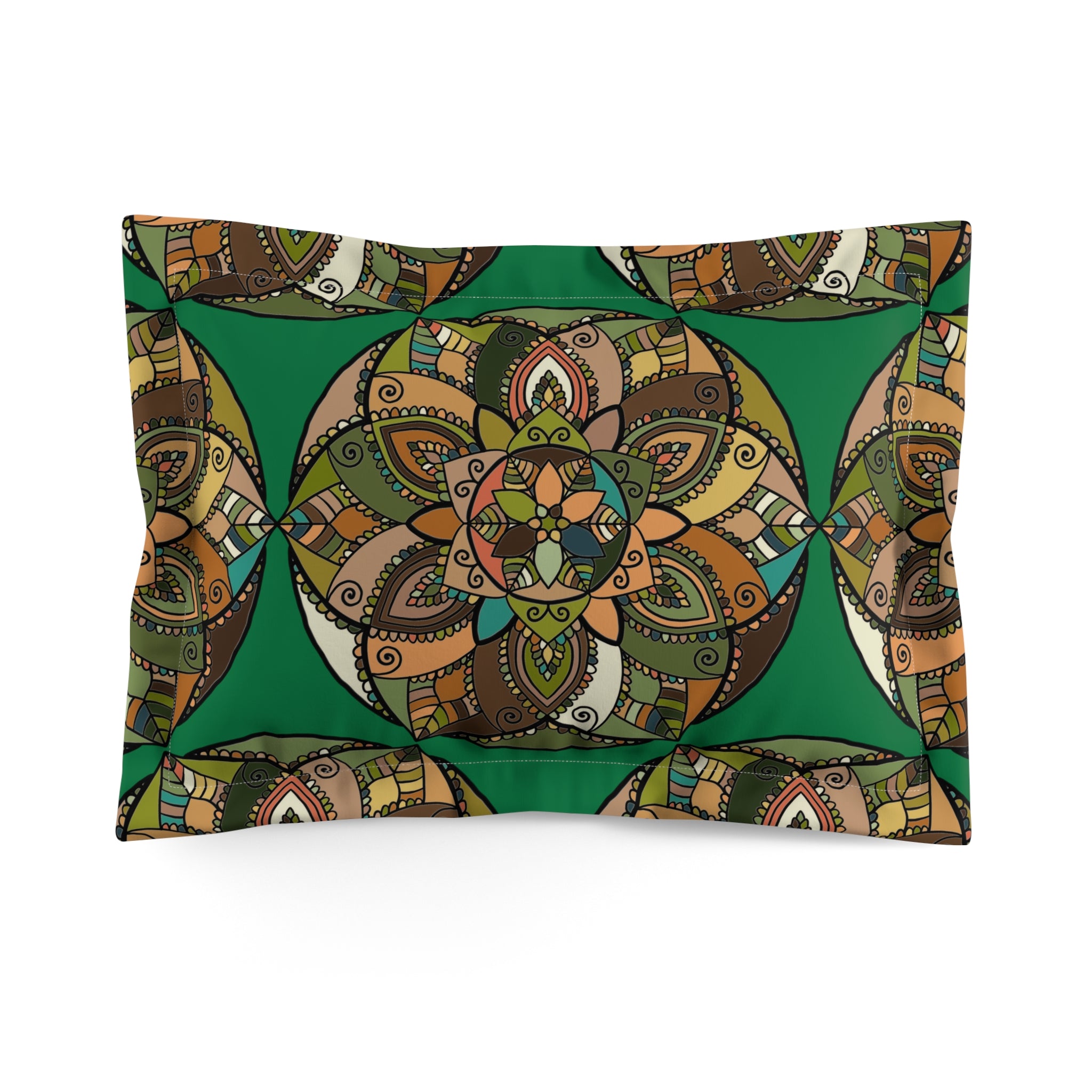 Green Boho Mandala Pillow Sham