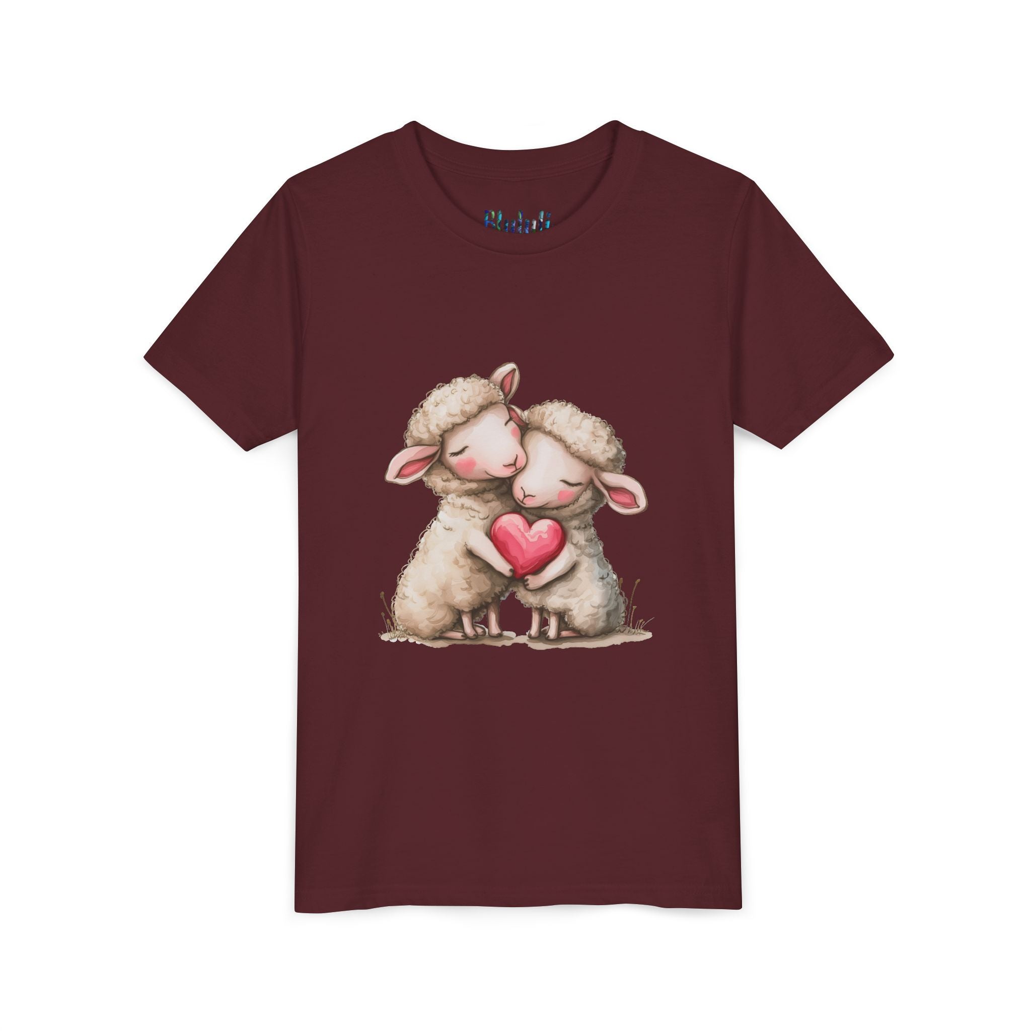 Youth Tee - Cartoon Sheeps Hugging Heart, Cute and Lovely Design