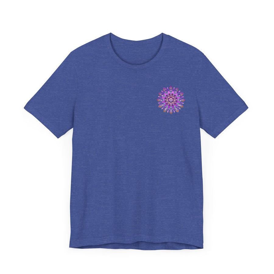 A vibrant and intricate purple mandala design adorns this comfortable t-shirt, promoting spiritual peace and harmony for the wearer