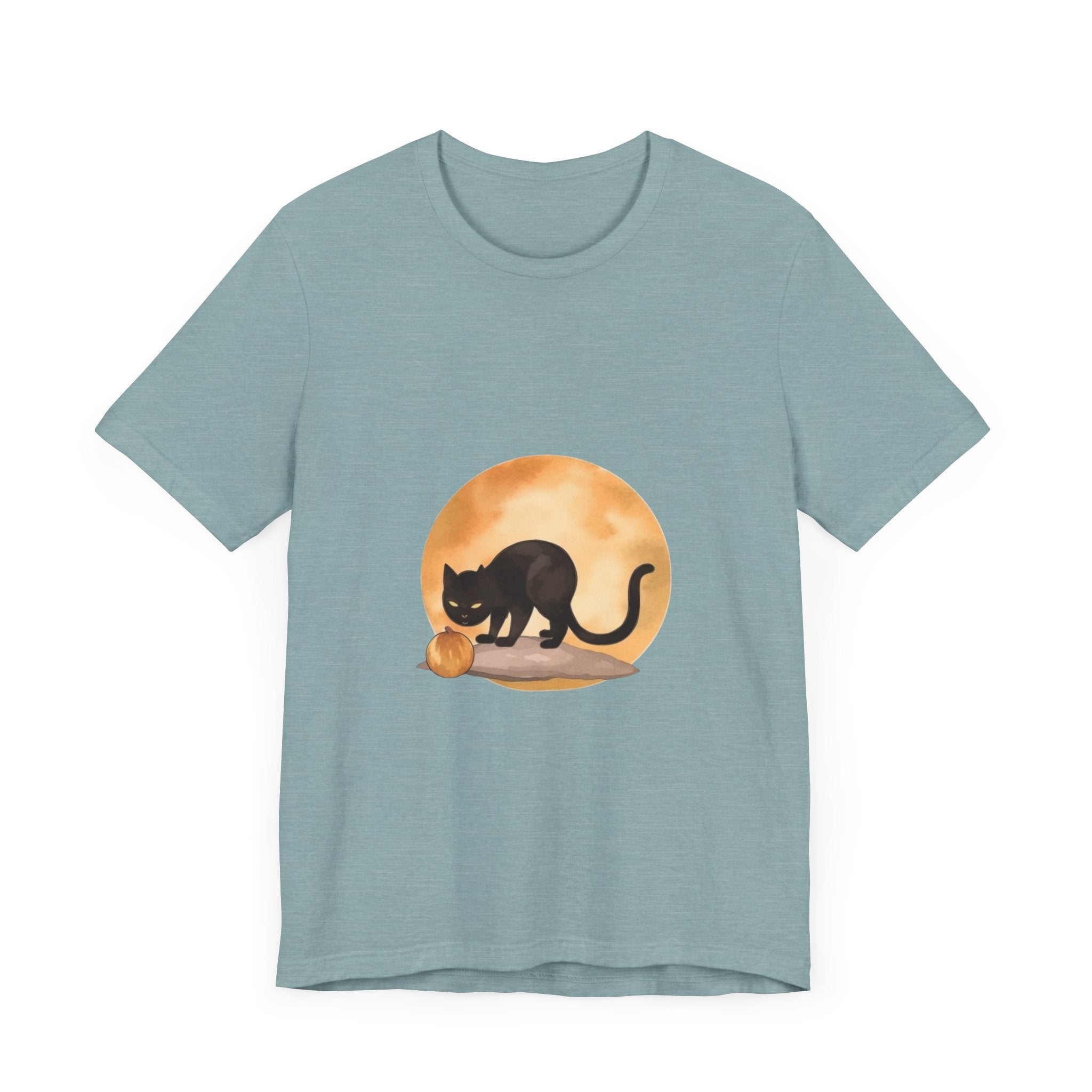 Black Cat & Moon Halloween T-Shirt with Witch's Cat