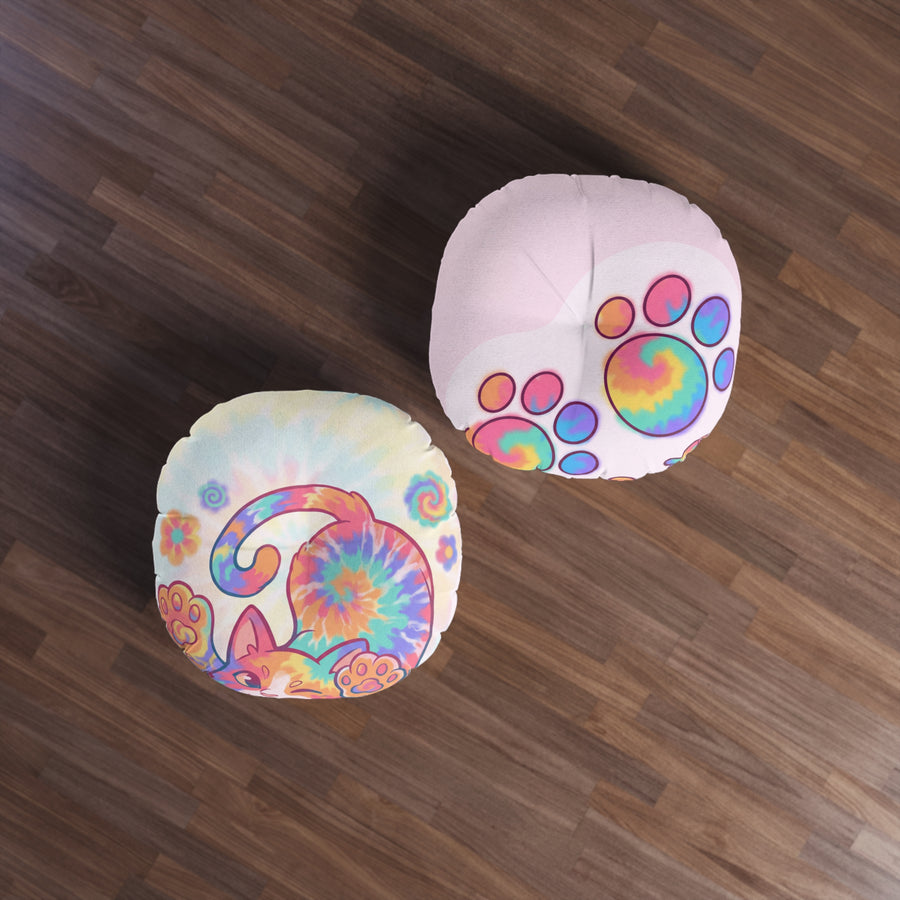 Cuscino da pavimento con gatto giocoso e tie-dye