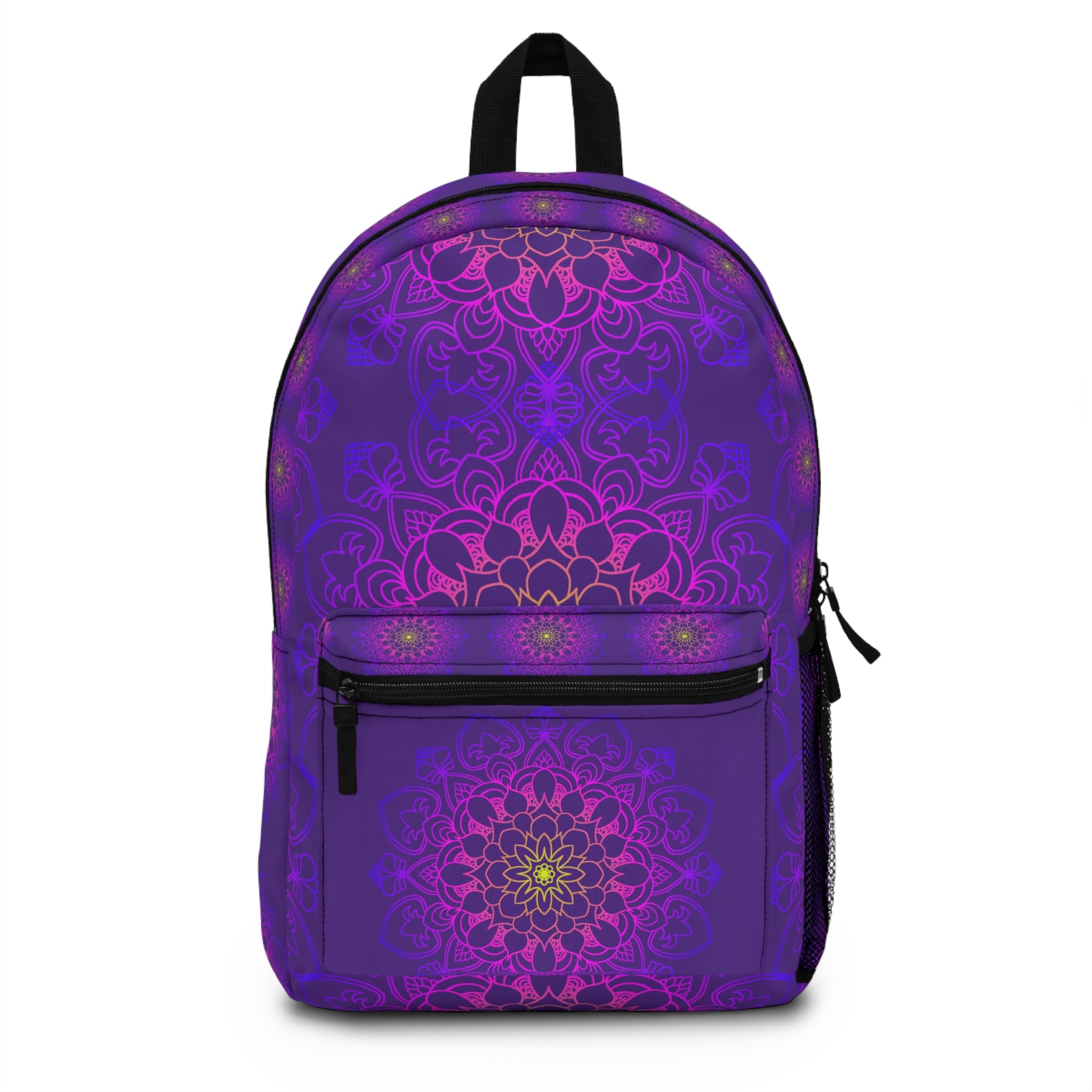 Zaino Mandala viola con intricato design floreale e comfort