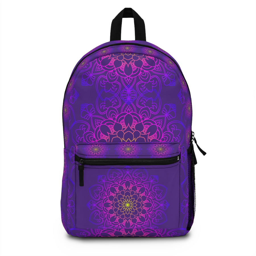 Zaino Mandala viola con intricato design floreale e comfort