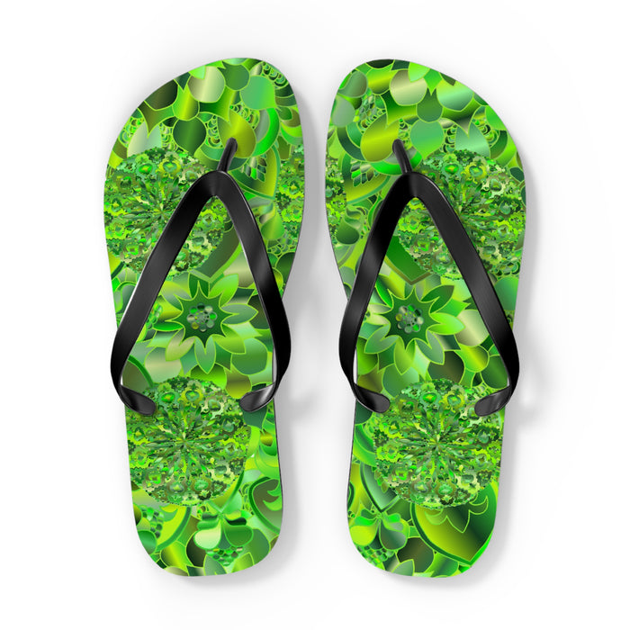 Green Kaleidoscope Mandala Flip Flops – Tropical Print Sandals