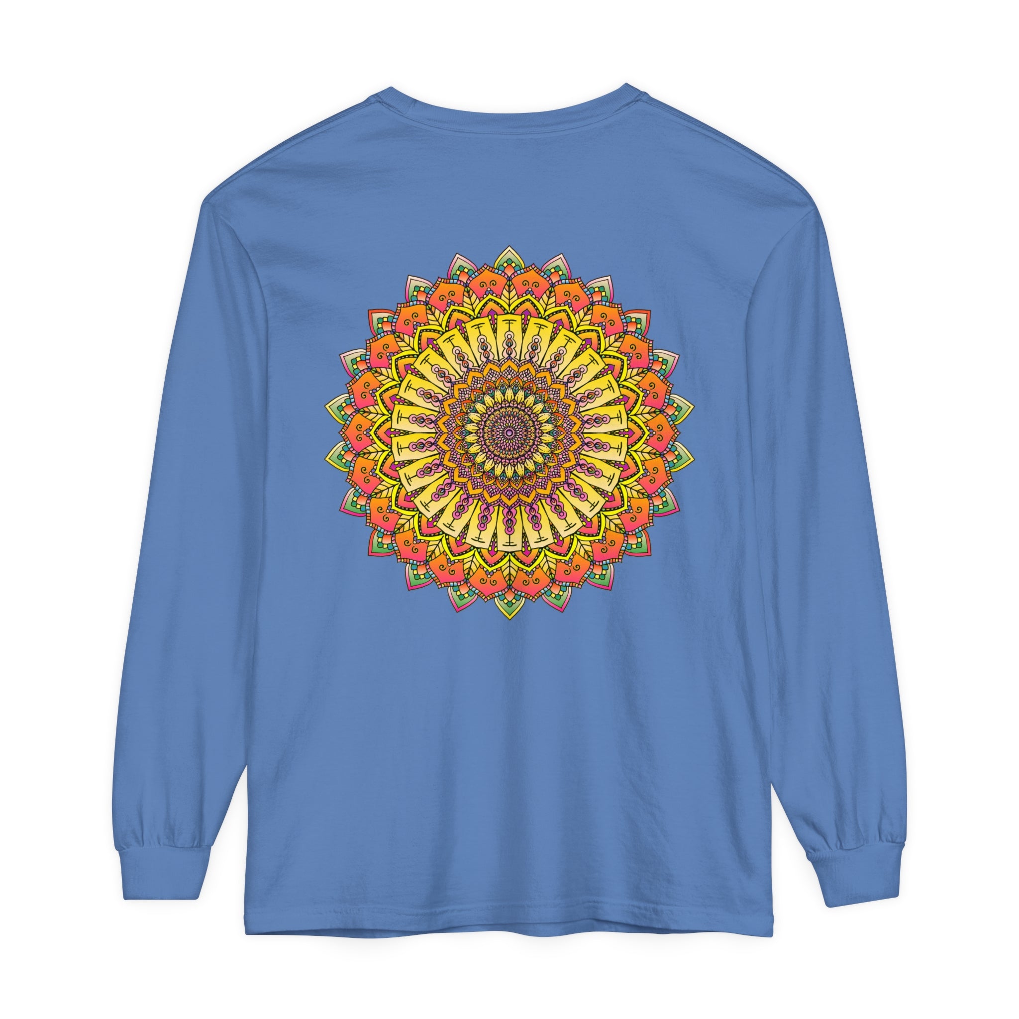 Intricate Mandala Unisex Long Sleeve T-Shirt featuring detailed and colorful mandala design perfect for both men and women