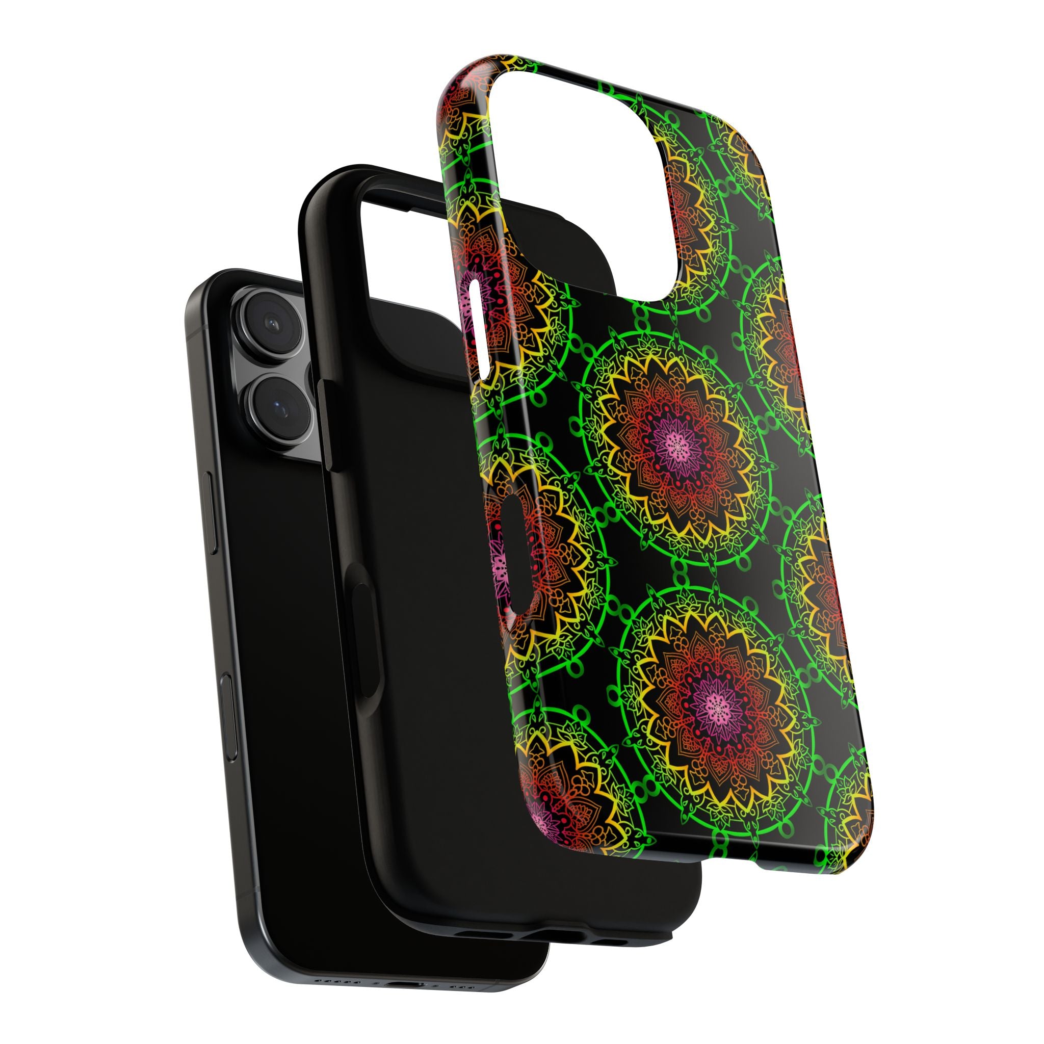 Custodia per telefono con mandala artistica, motivi audaci e stile moderno