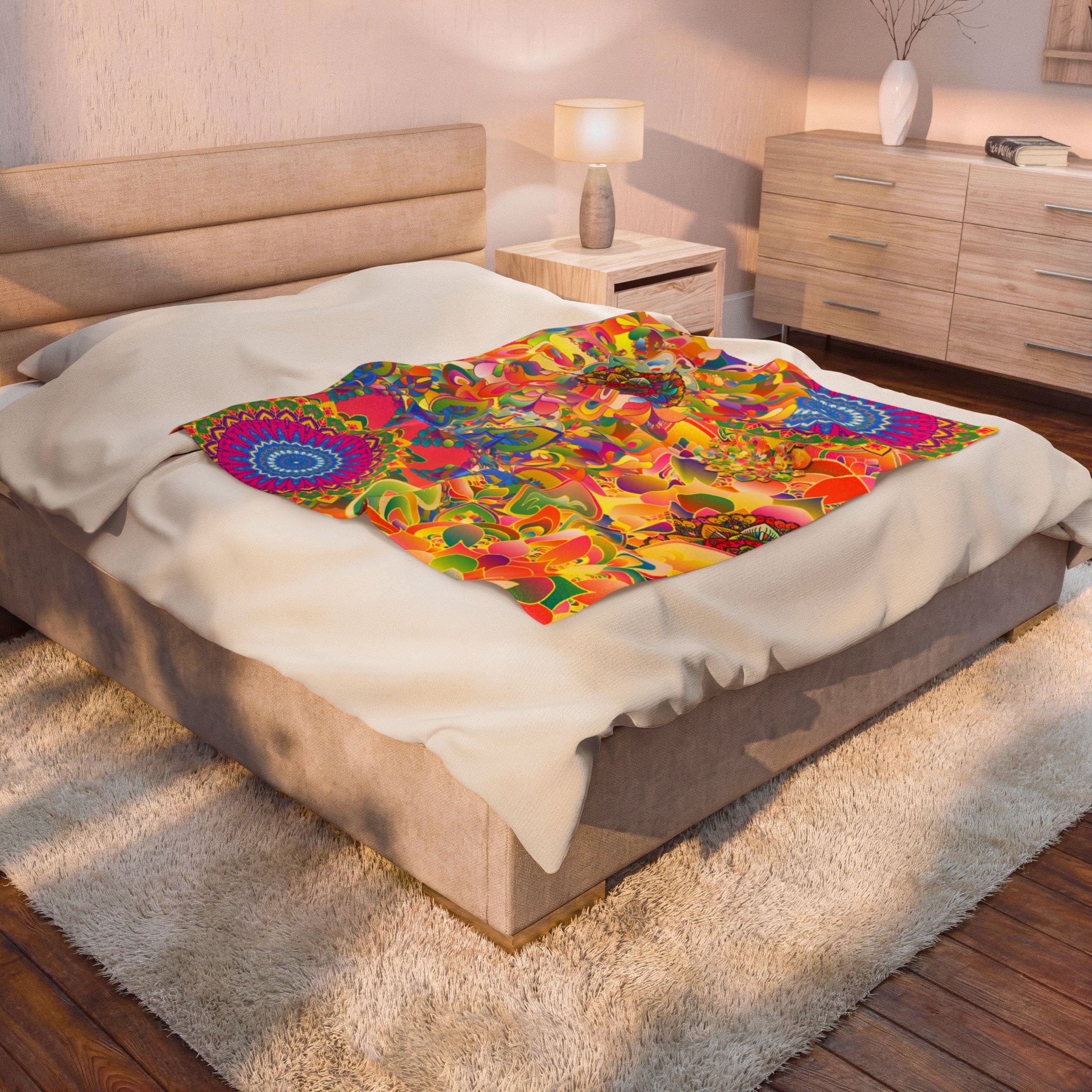 Psychedelic Floral Mandala Plush Blanket