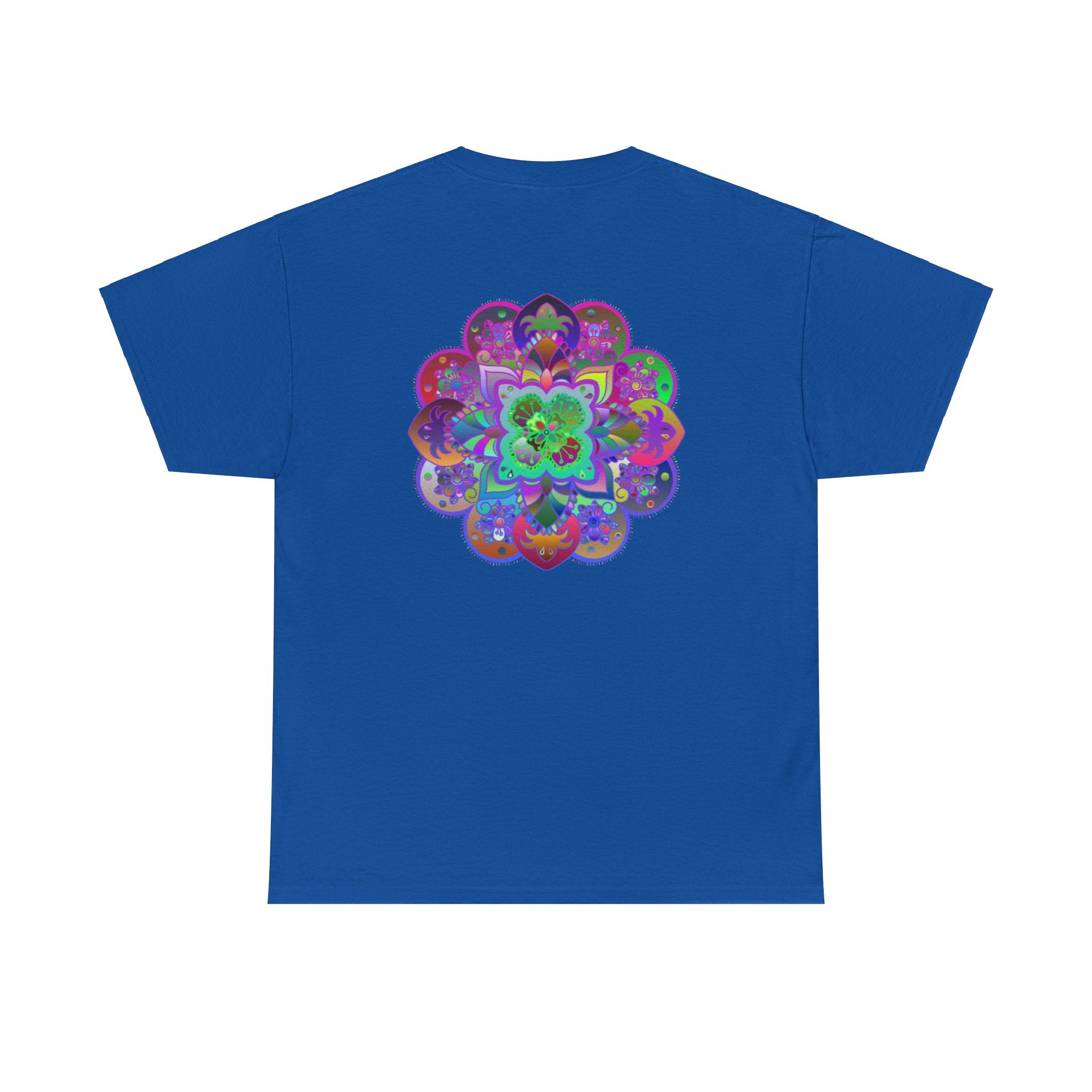 Colorful mandala art design printed on a comfortable unisex heavy cotton t-shirt, perfect for yoga and mindfulness practices
