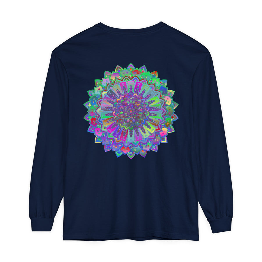 Colorful long sleeve t-shirt featuring a vibrant mandala design