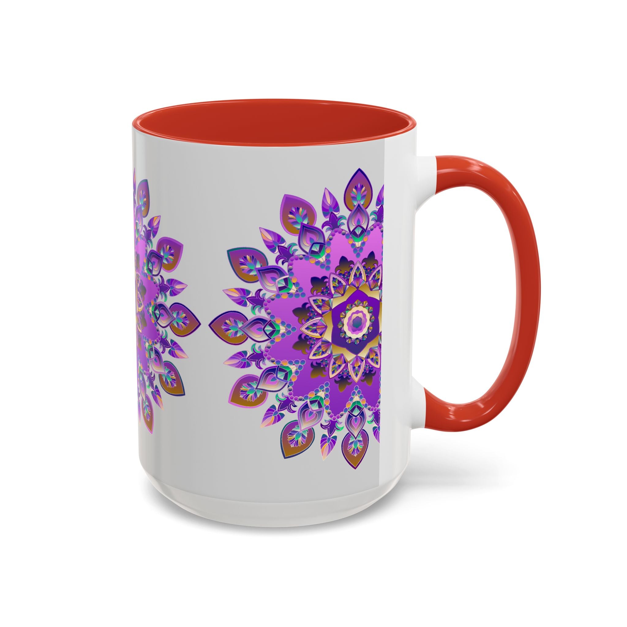 Gorgeous mug adorned with a handcrafted purple and gold mandala pattern