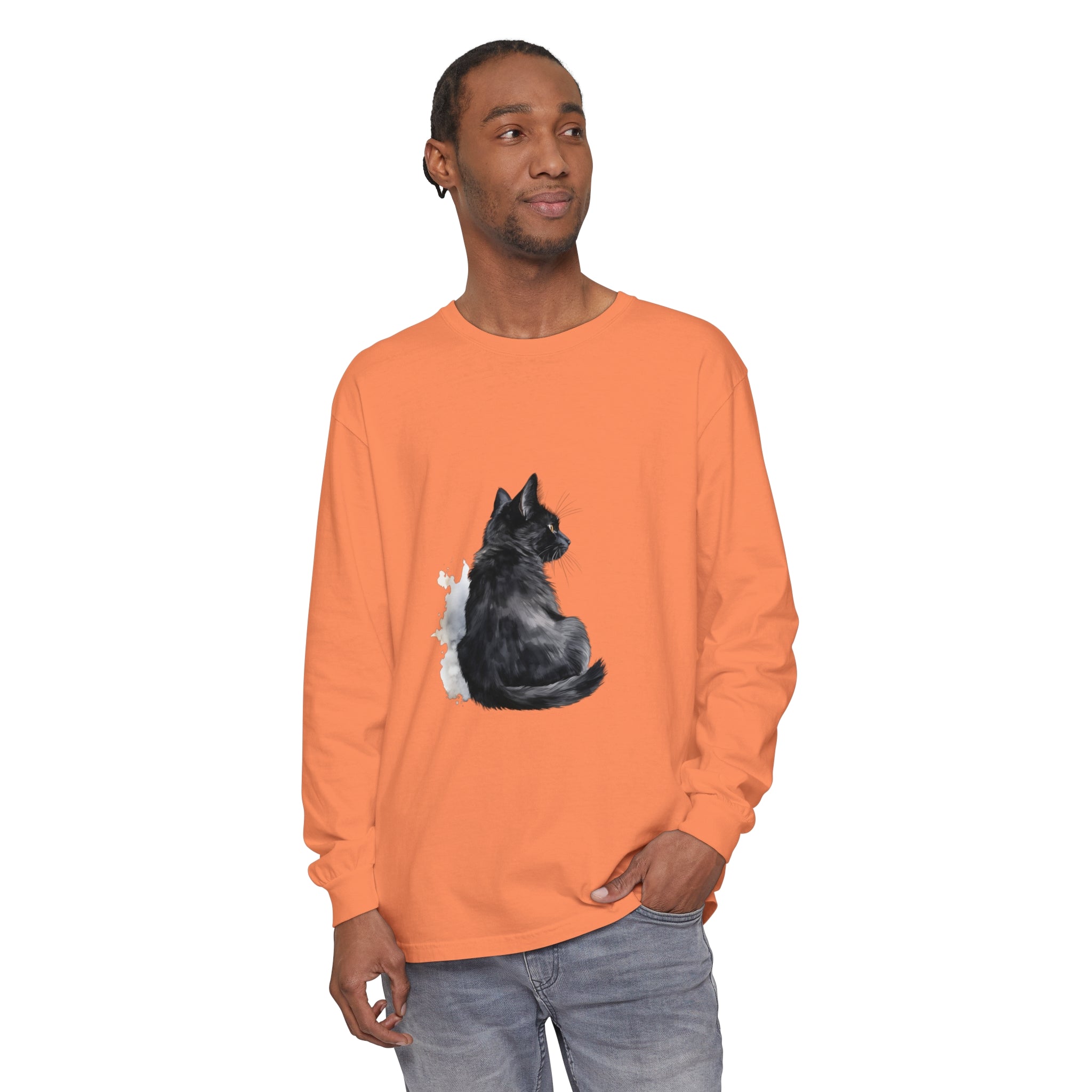 Black Cat Watercolor Unisex Long Sleeve T-Shirt with vibrant, hand-painted design