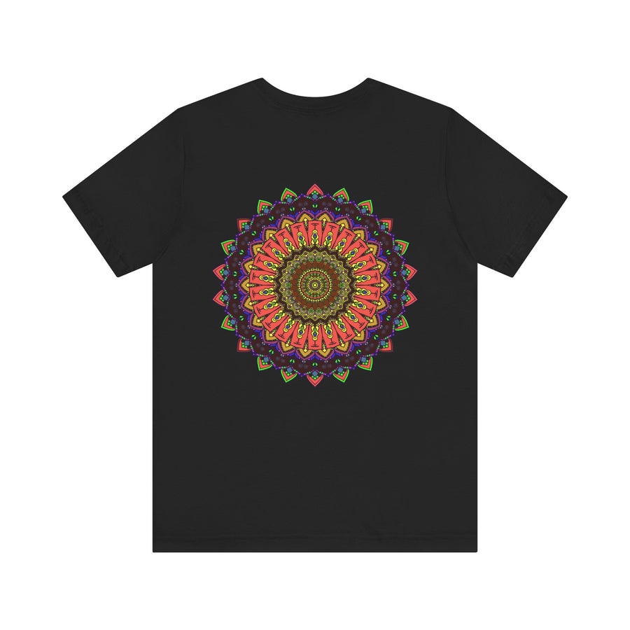 Vibrant mandala tee with intricate design symbolizing spiritual harmony and peace