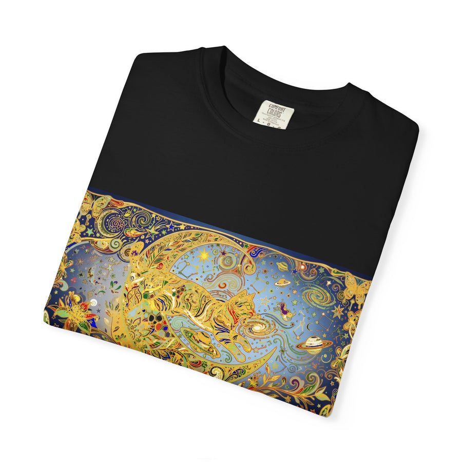 Crescent Cat & Moon T-Shirt — Vintage Celestial Tee