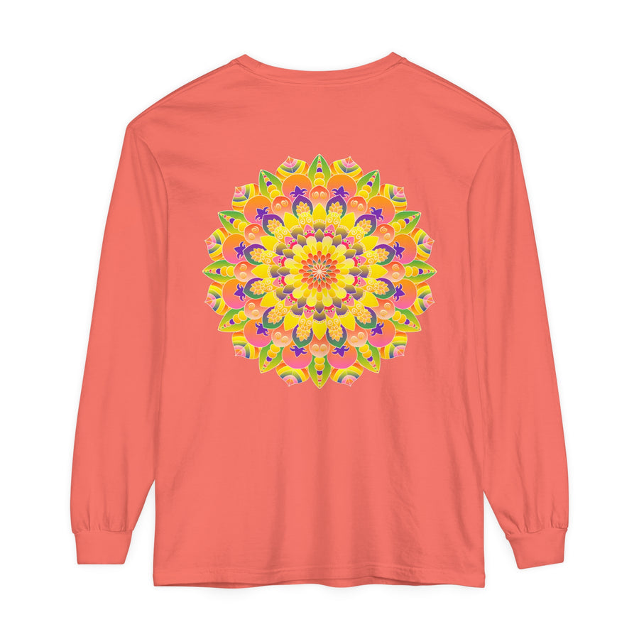 Vibrant Mandala Unisex Long Sleeve T-Shirt featuring a colorful, intricate mandala design