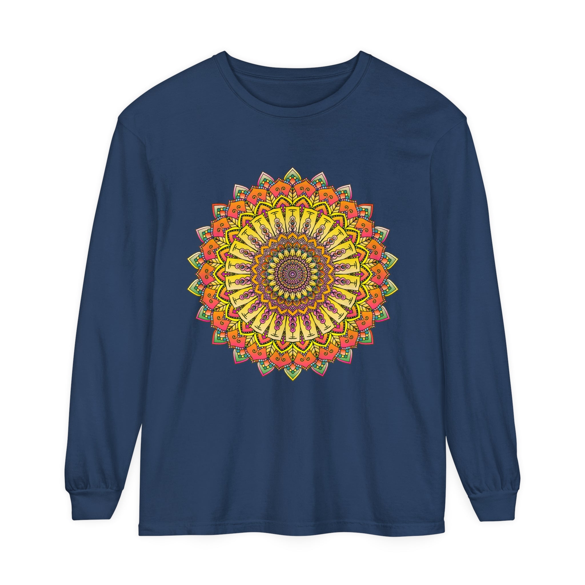 Unisex Long Sleeve T-Shirt with Elaborate Mandala Print