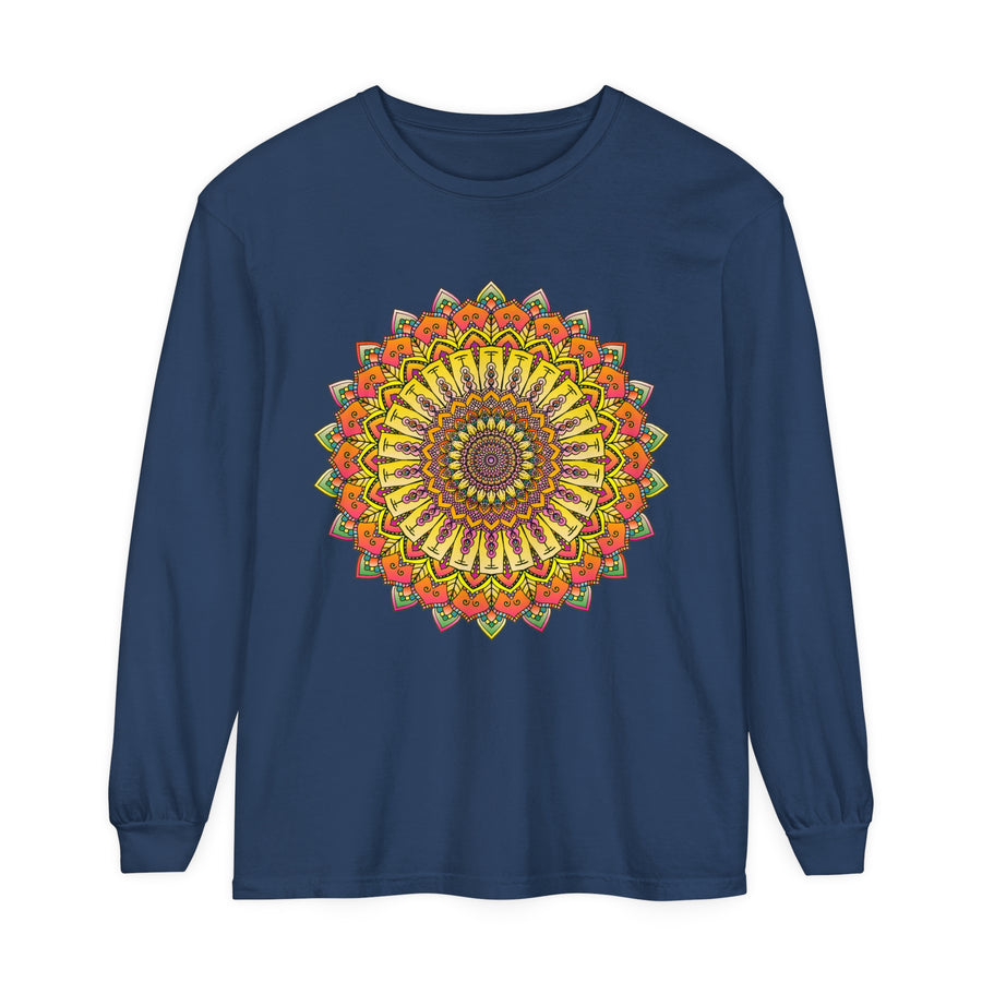Unisex Long Sleeve T-Shirt with Elaborate Mandala Print