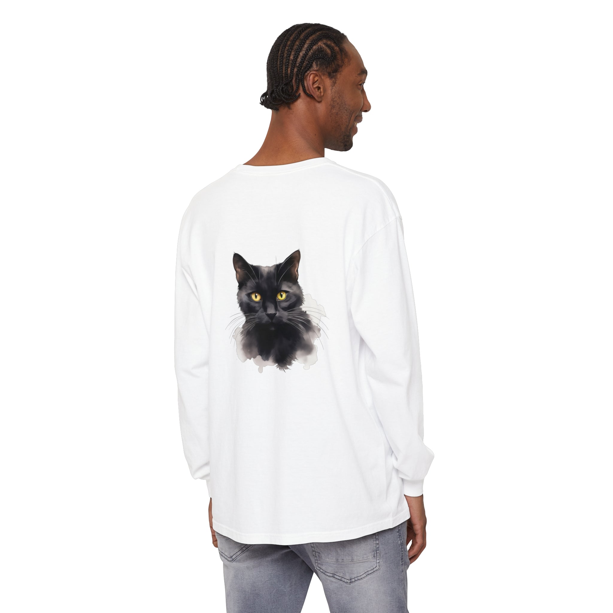 Unisex Long Sleeve Shirt with Detailed Black Cat Design