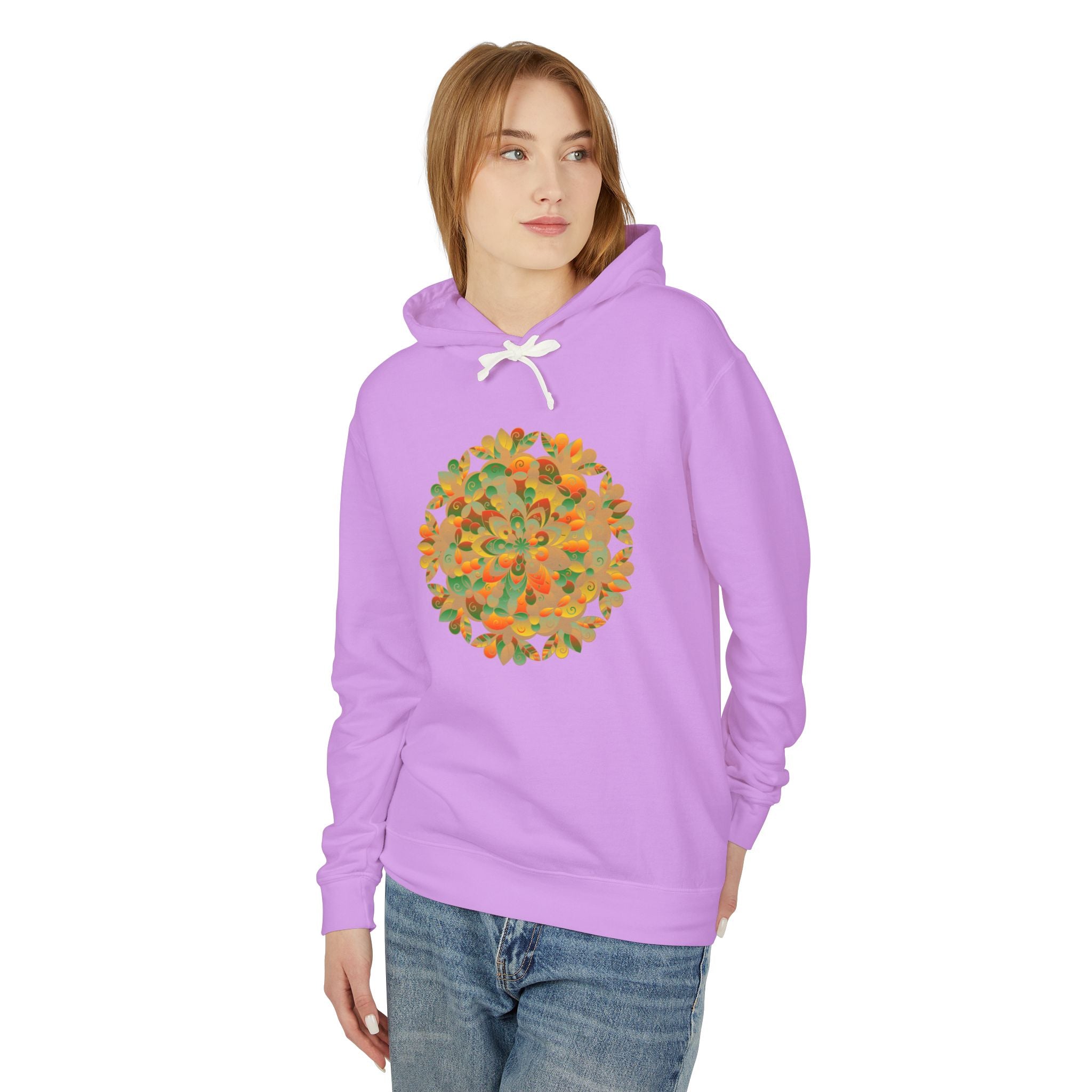 Vibrant Floral Mandala Unisex Lightweight Hoodie