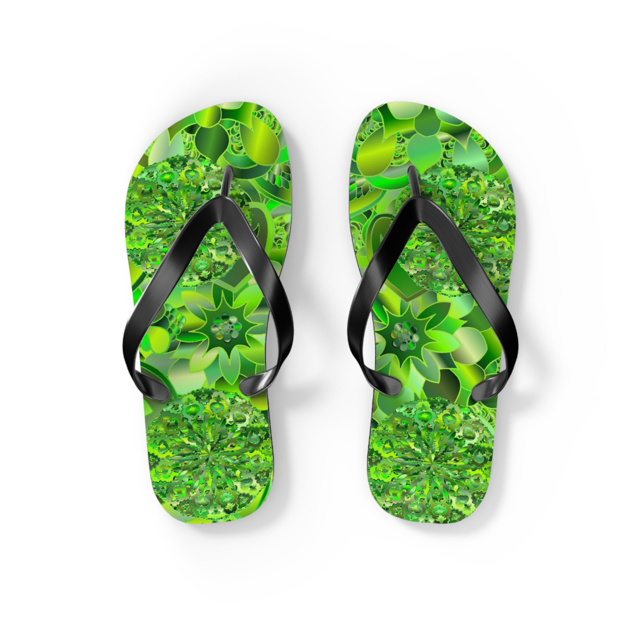 Green Kaleidoscope Flip Flops – Tropical Floral Beach Sandals