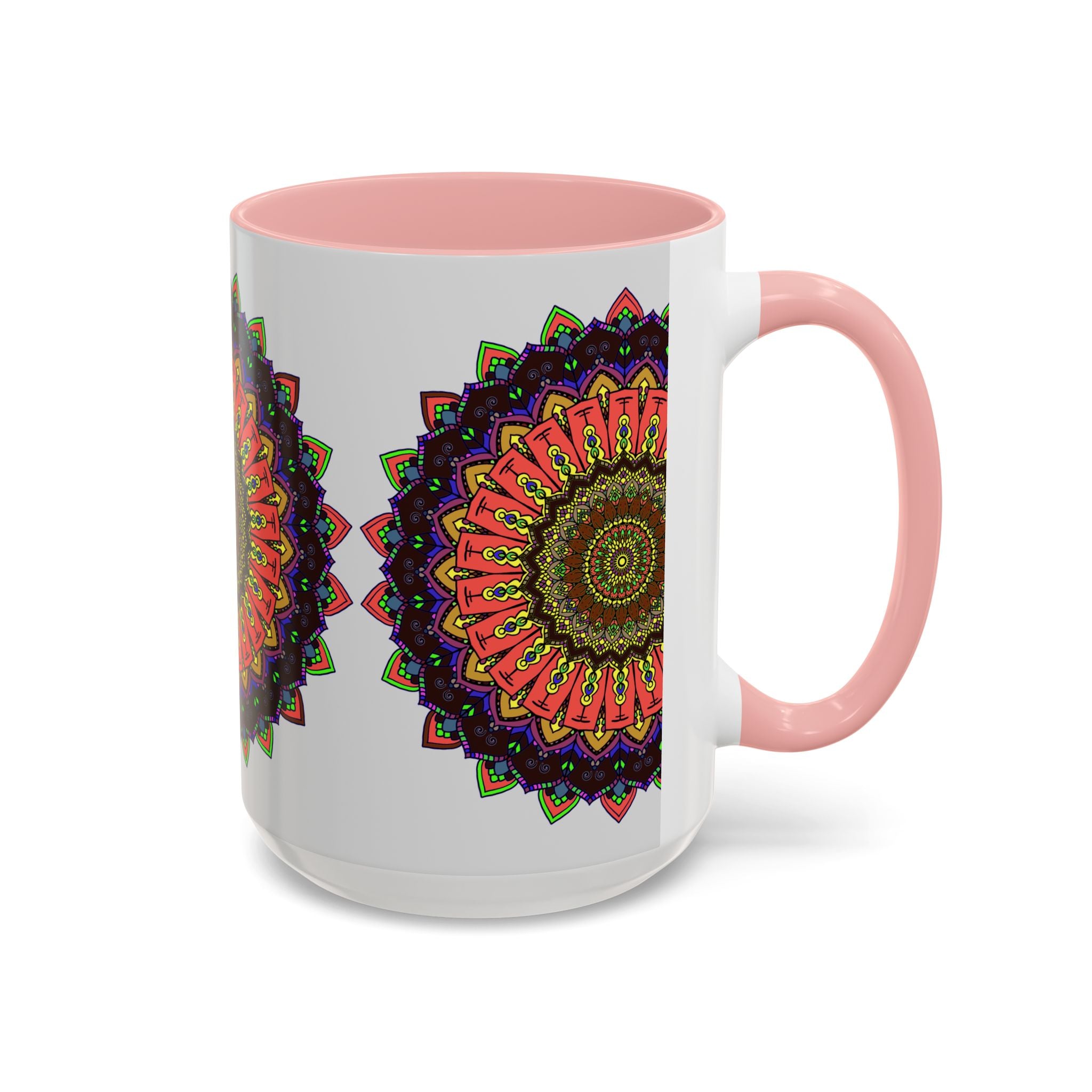 Colorful and spiritual mandala art printed on a high-quality ceramic mug