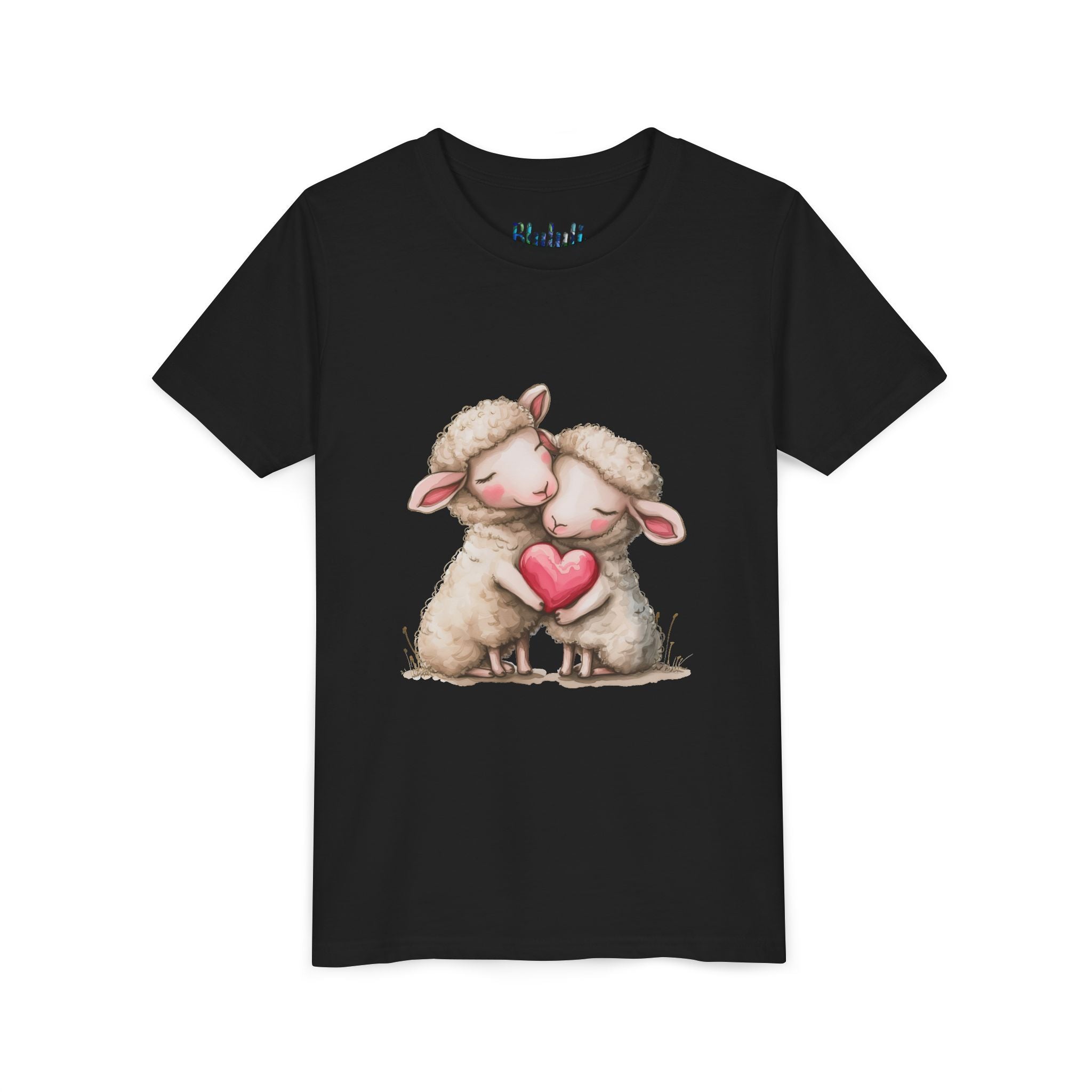 Youth Tee - Cartoon Sheeps Hugging Heart, Cute and Lovely Design