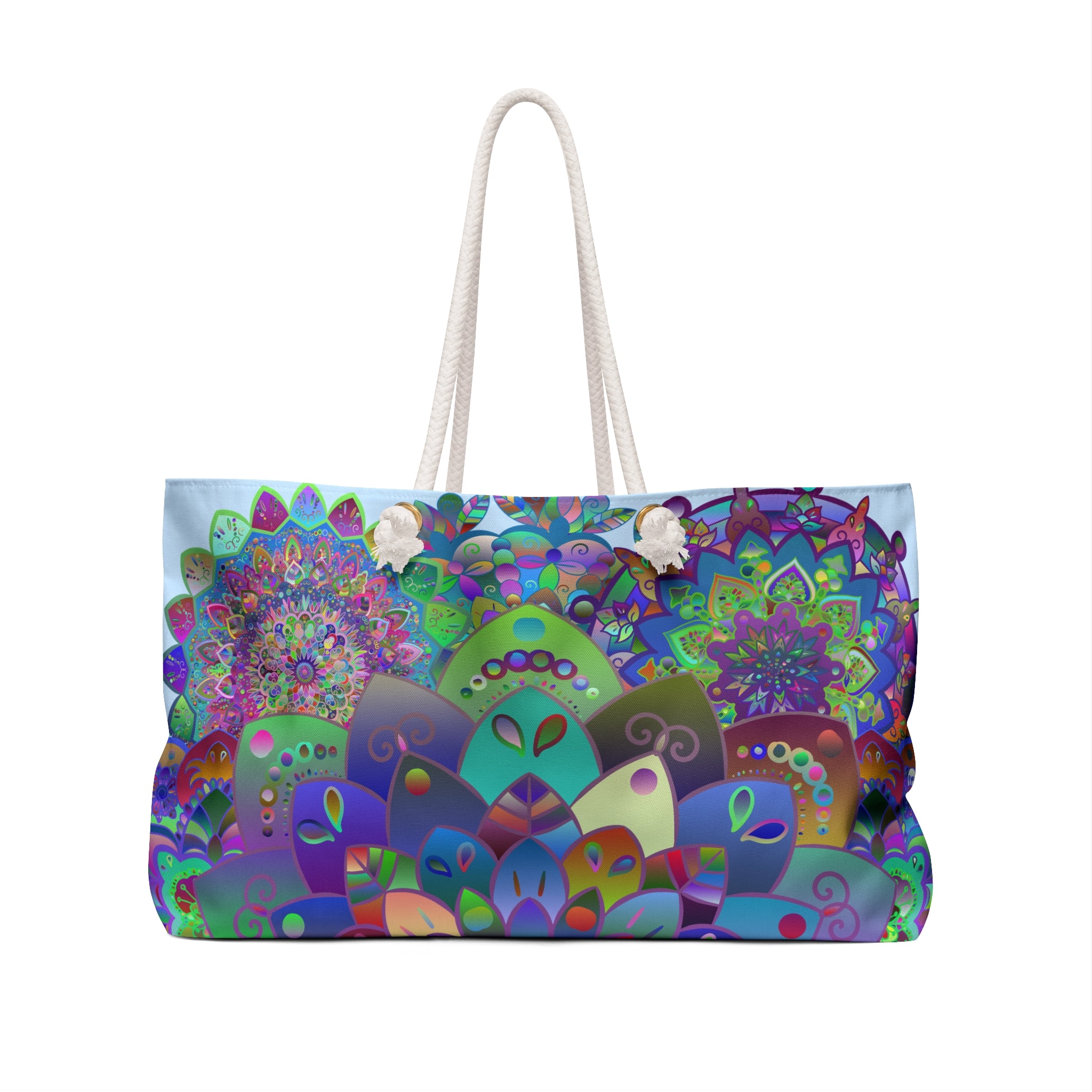 Florale Mandala-Wochenendtasche – Ruhige blaue Reisetasche für Abenteuer