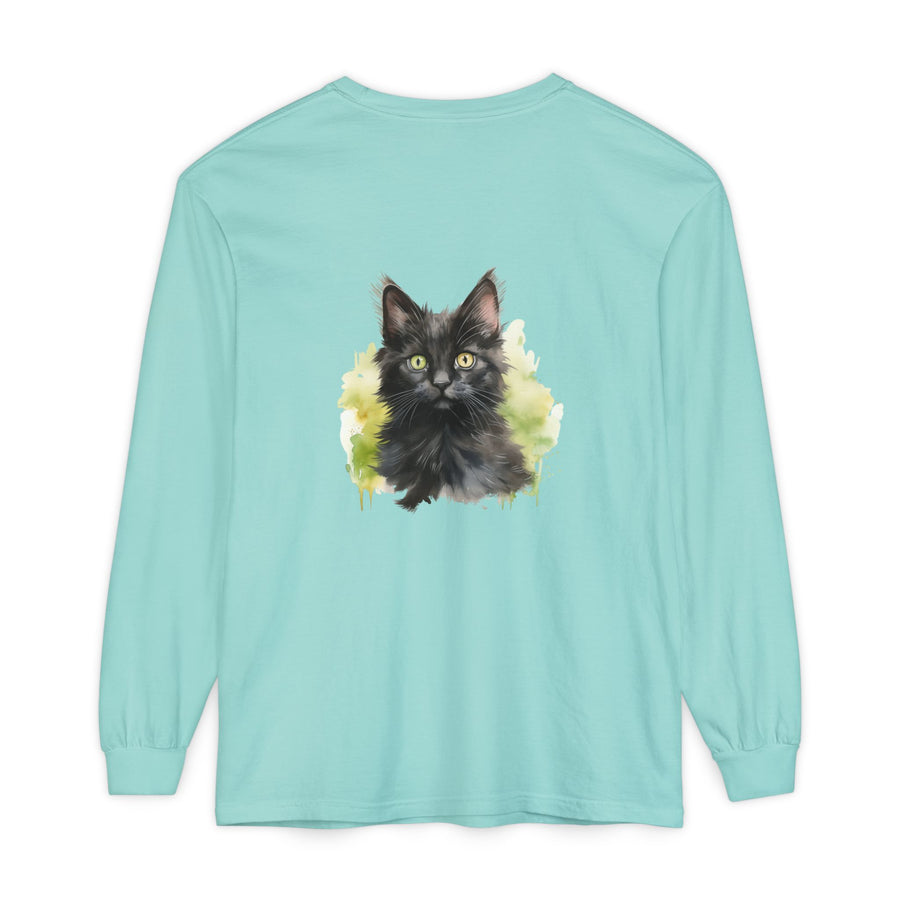 Full Sleeve Tee | Black Kitten Watercolor