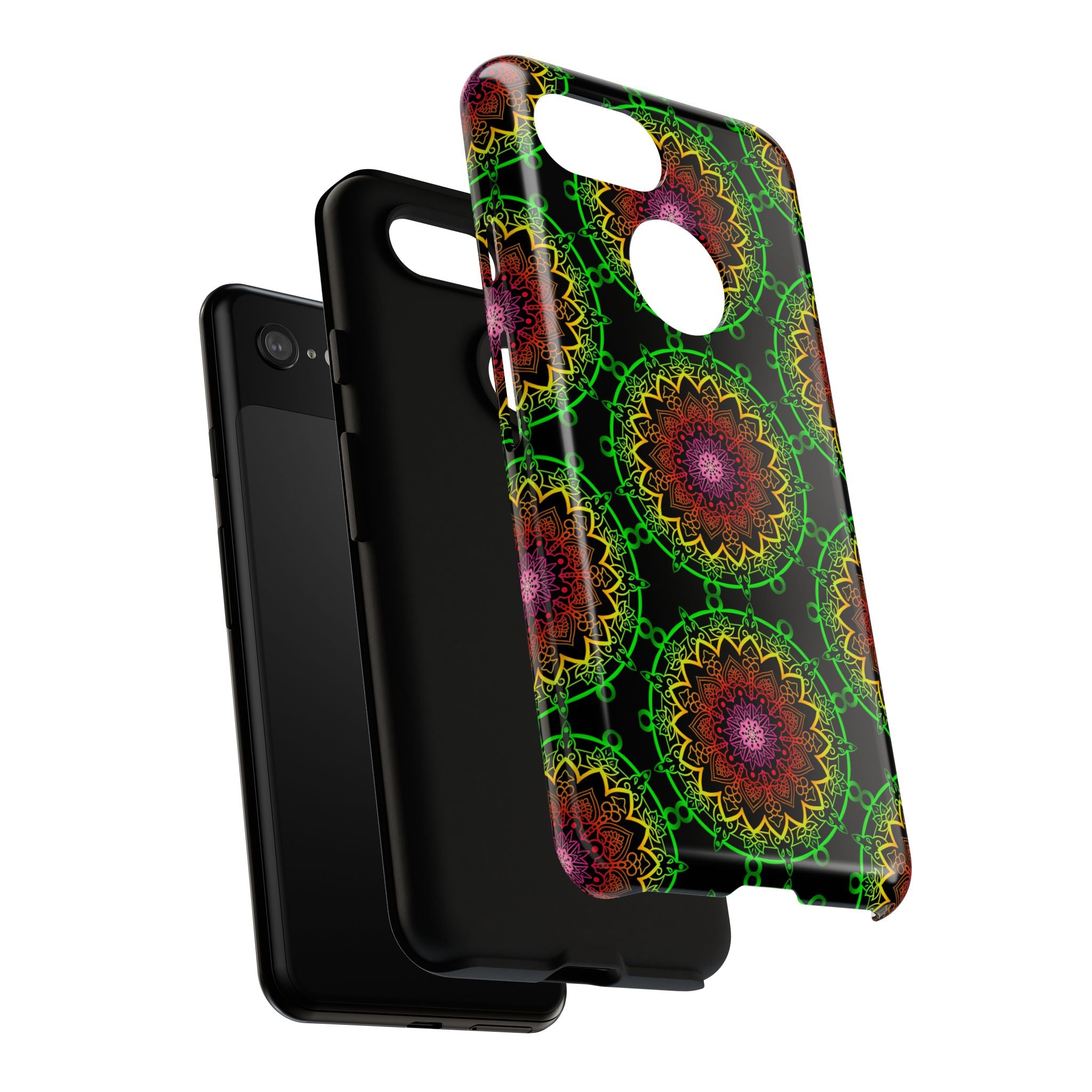 Custodia per telefono con mandala artistica, motivi audaci e stile moderno