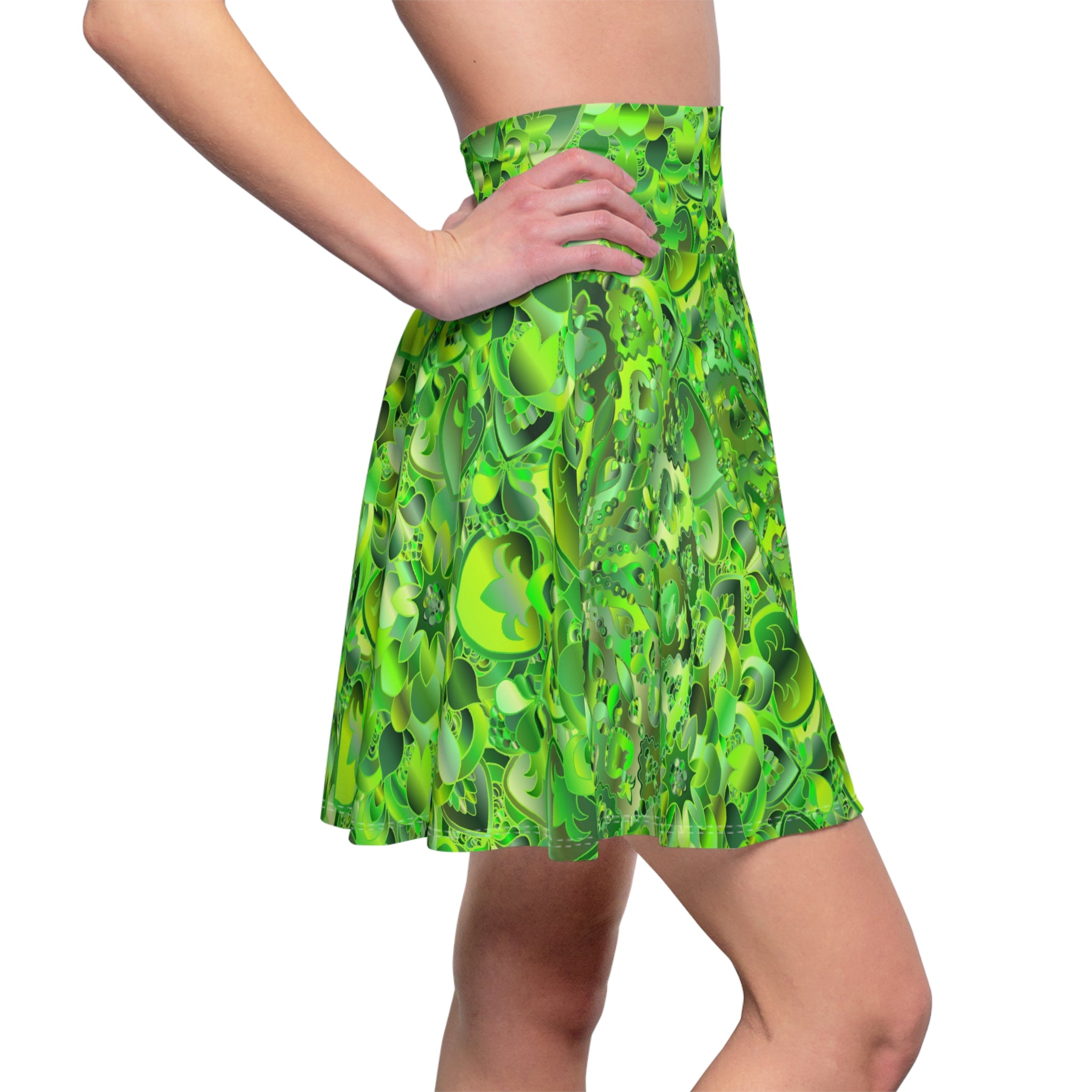 Green Shades Floral Mandala Skater Skirt