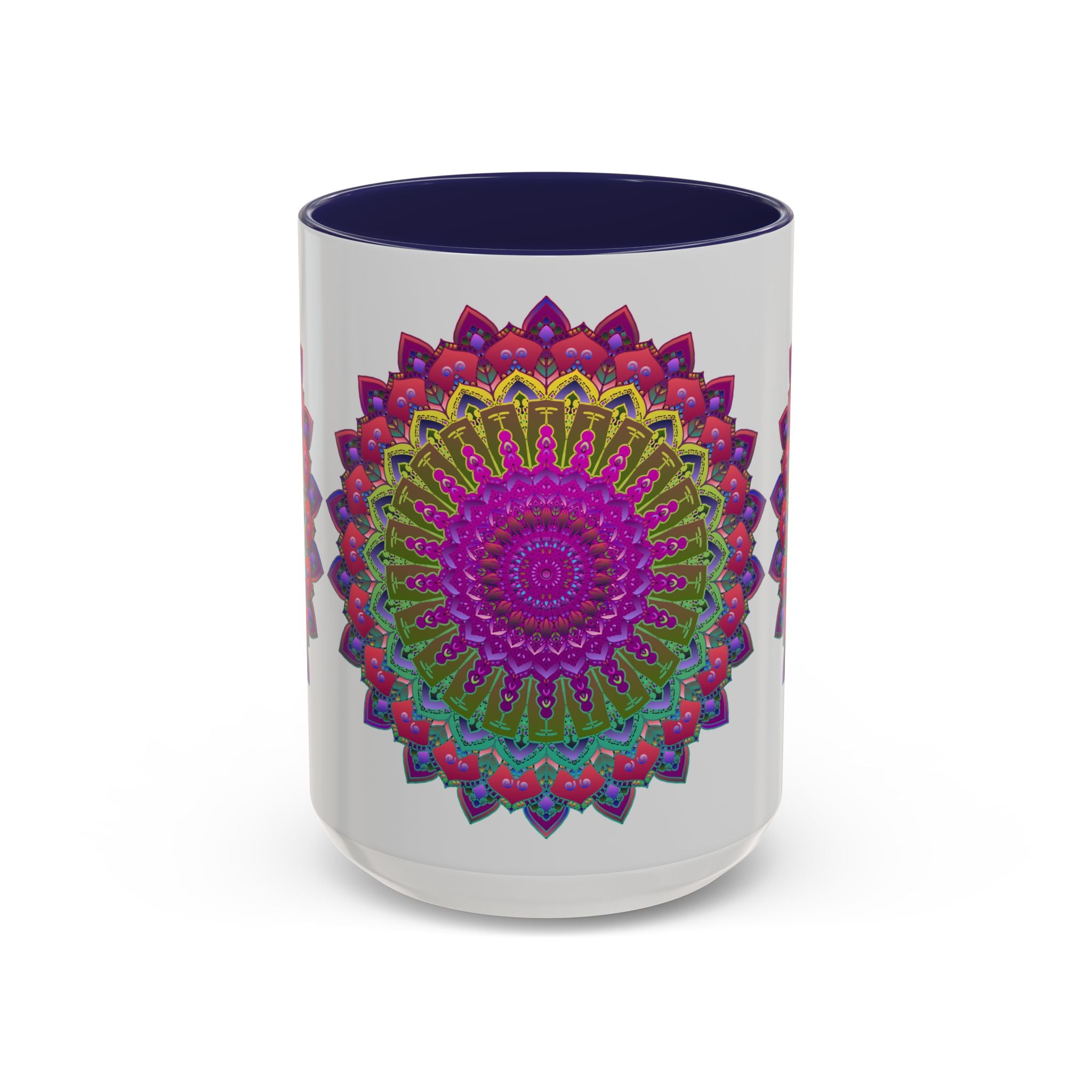 Intricately designed mandala art mug in vibrant and eye-catching colors