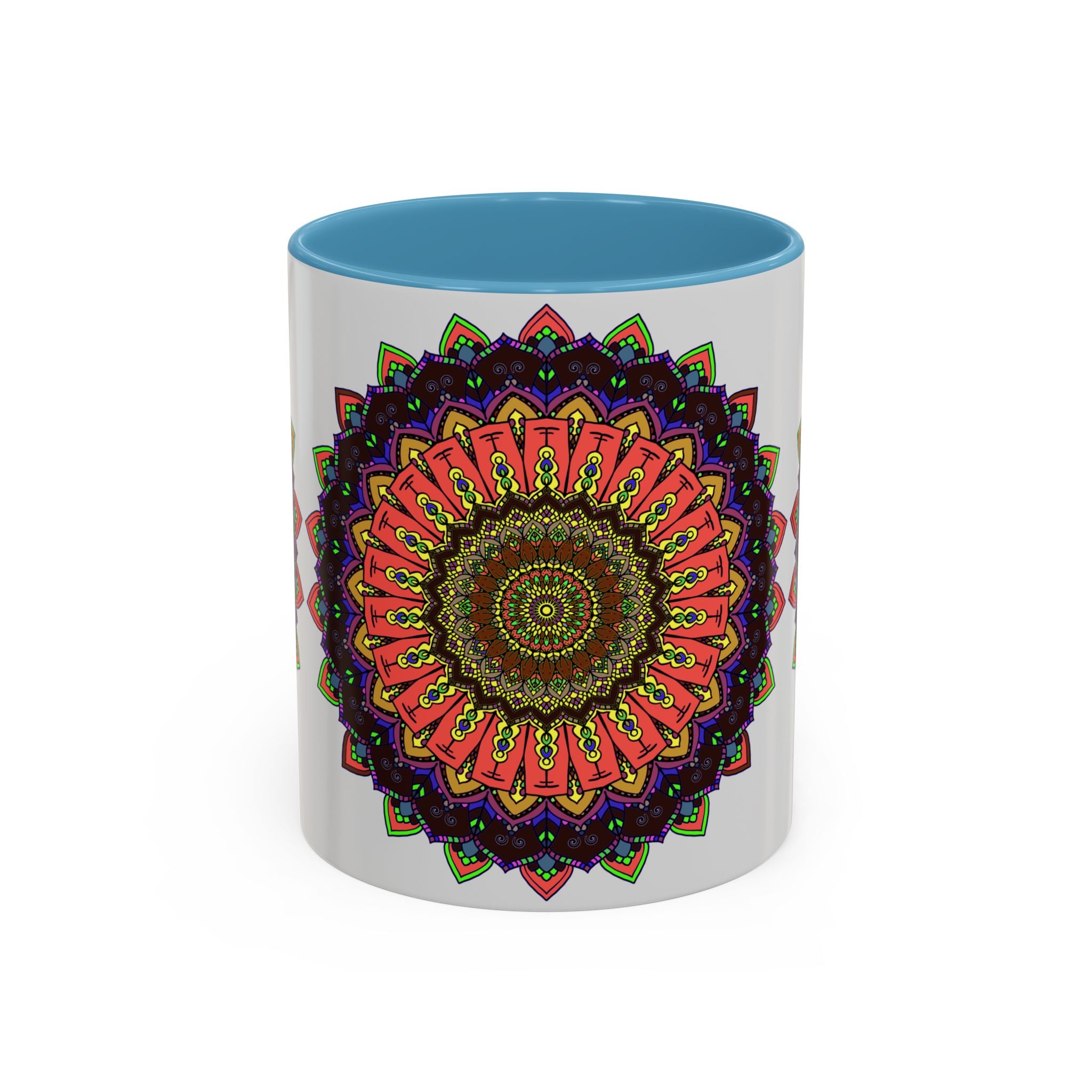 Unique and stylish coffee mug featuring a colorful mandala
