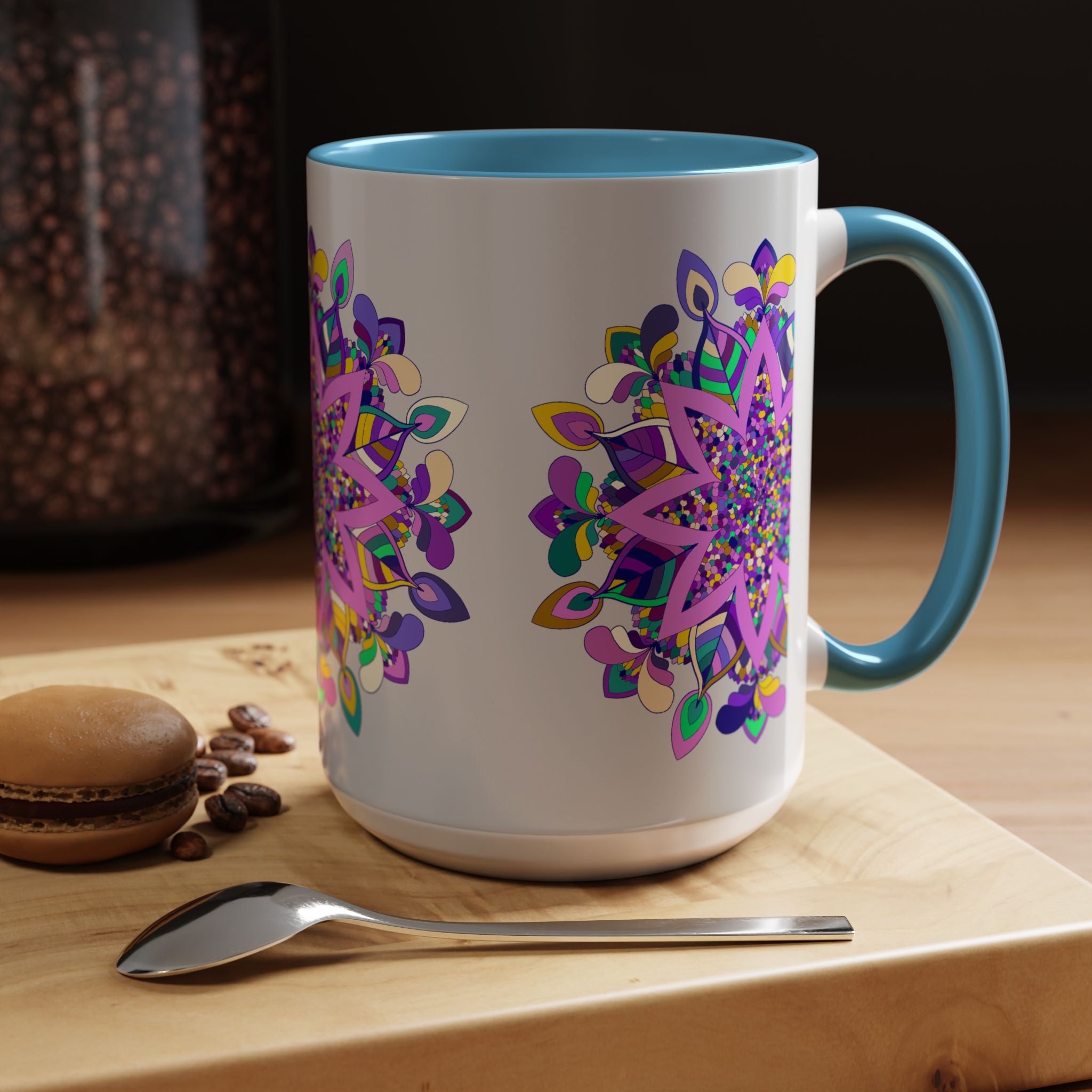 Mug with Unique Mandala Art on Light Grey Background