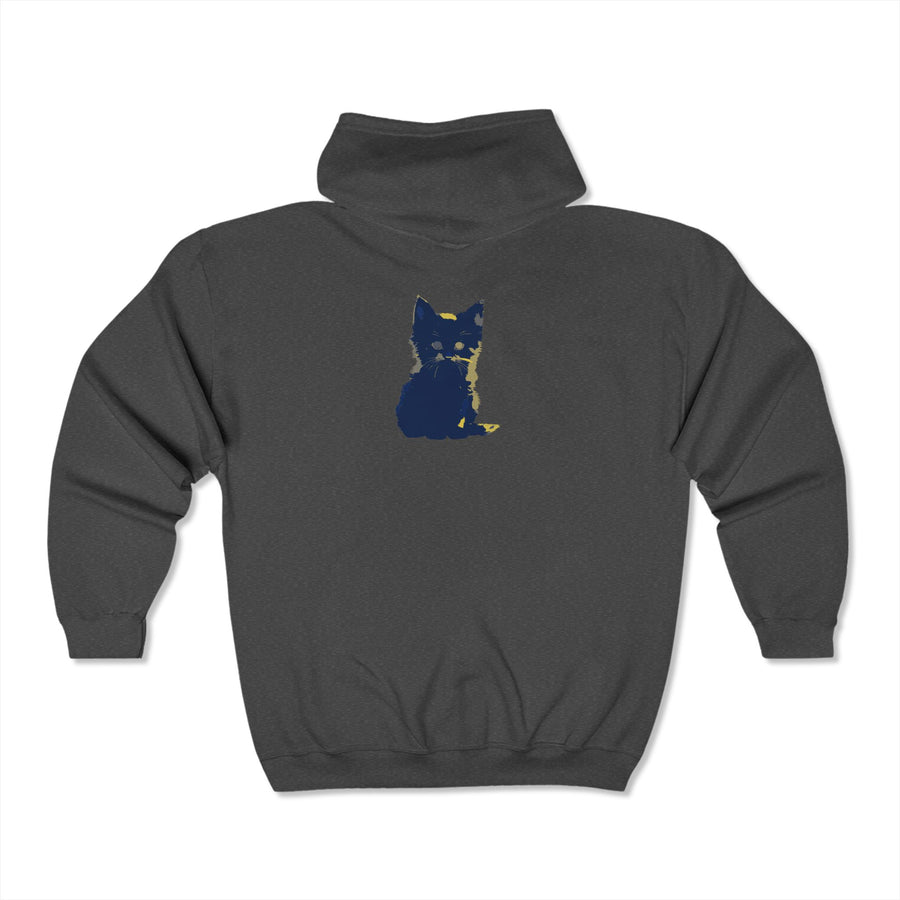 Mystical Blue Cat Watercolor Hoodie styled with jeans for a casual and artistic look