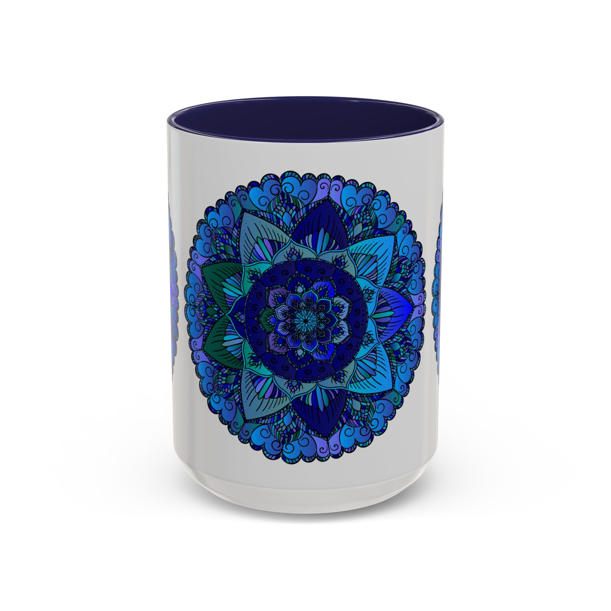 Unique handmade mug with striking blue and purple mandala artwork