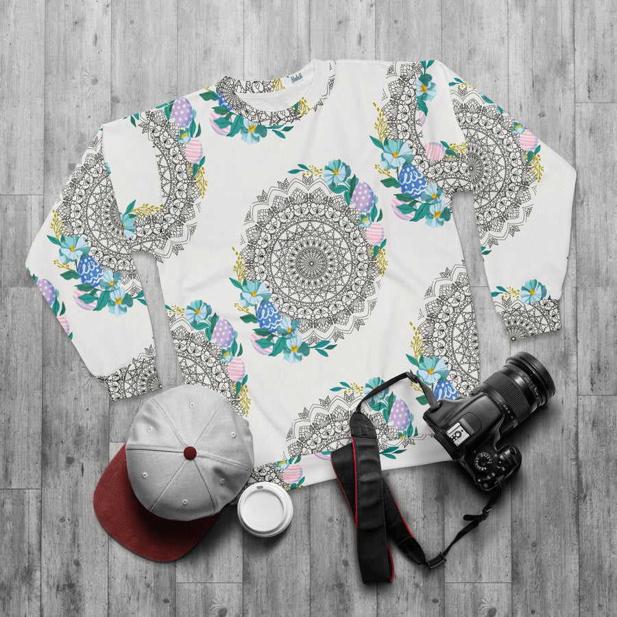 Easter Mandala Sweatshirt — Pastel Floral Egg Lineart