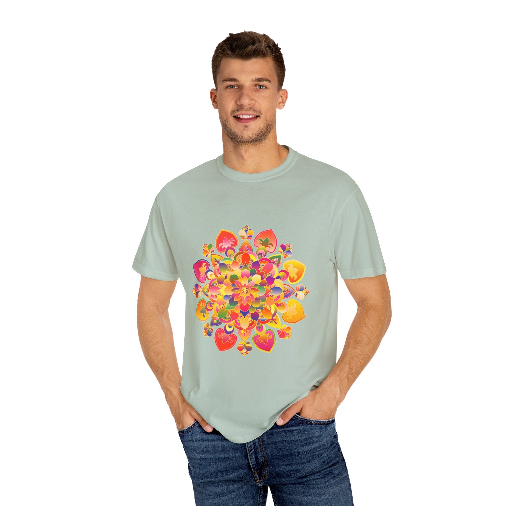 Vibrant Mandala T-Shirt featuring a unique and detailed hand-drawn pattern