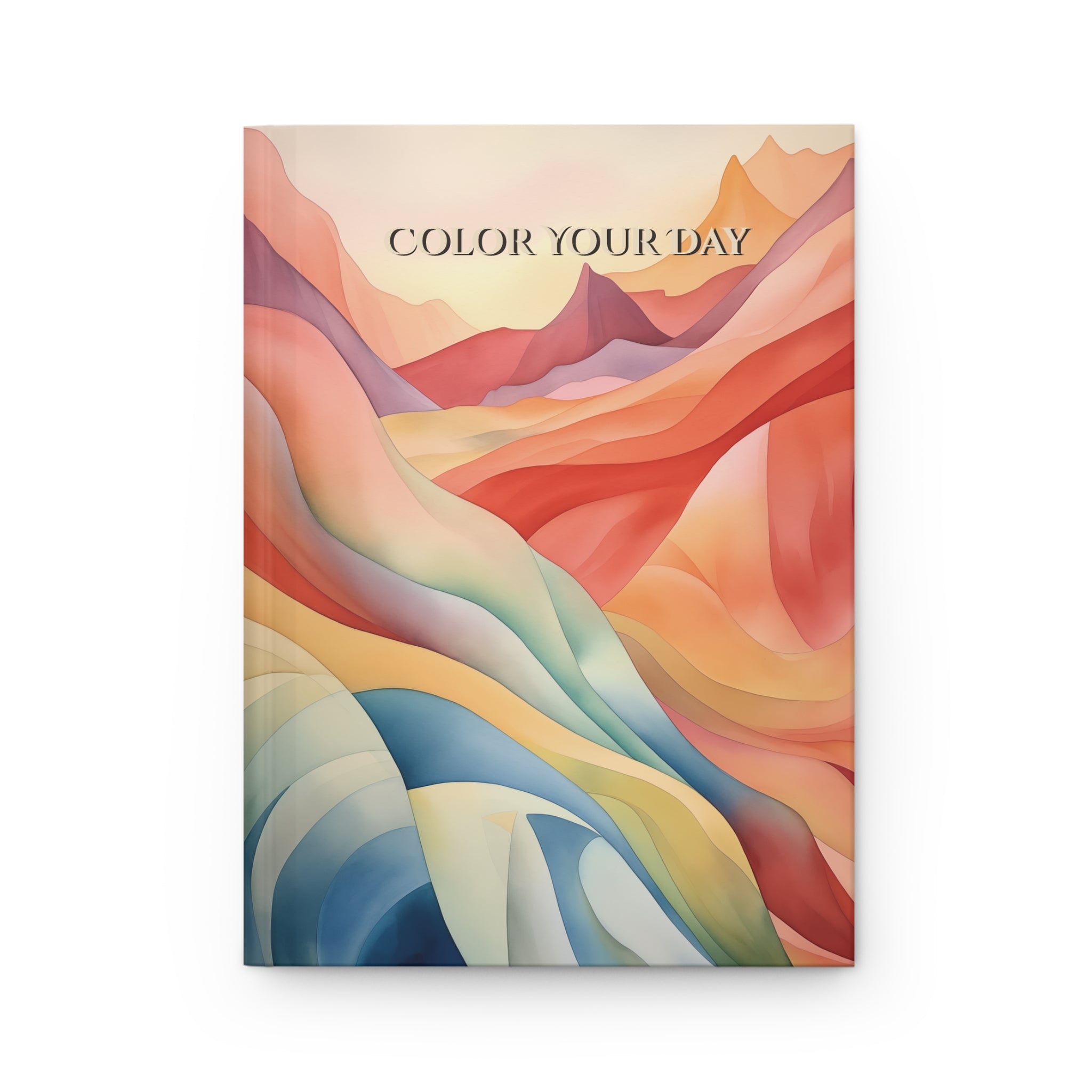 Color Your Day Hardcover Journal — Desert Mountain Abstract Art (Red & Teal)